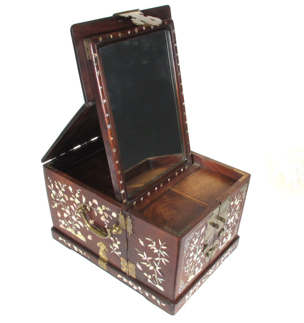 CHINESE PADOUK AND MOTHER OF PEARL COSMETICS BOX