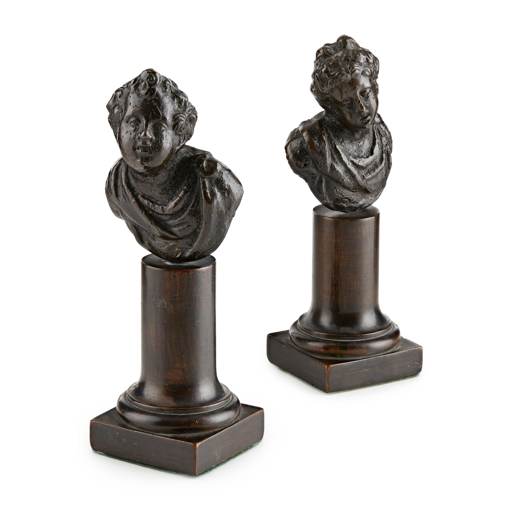 TWO ROMAN BRONZE BUSTS OF ARTEMIS AND ACTAEON