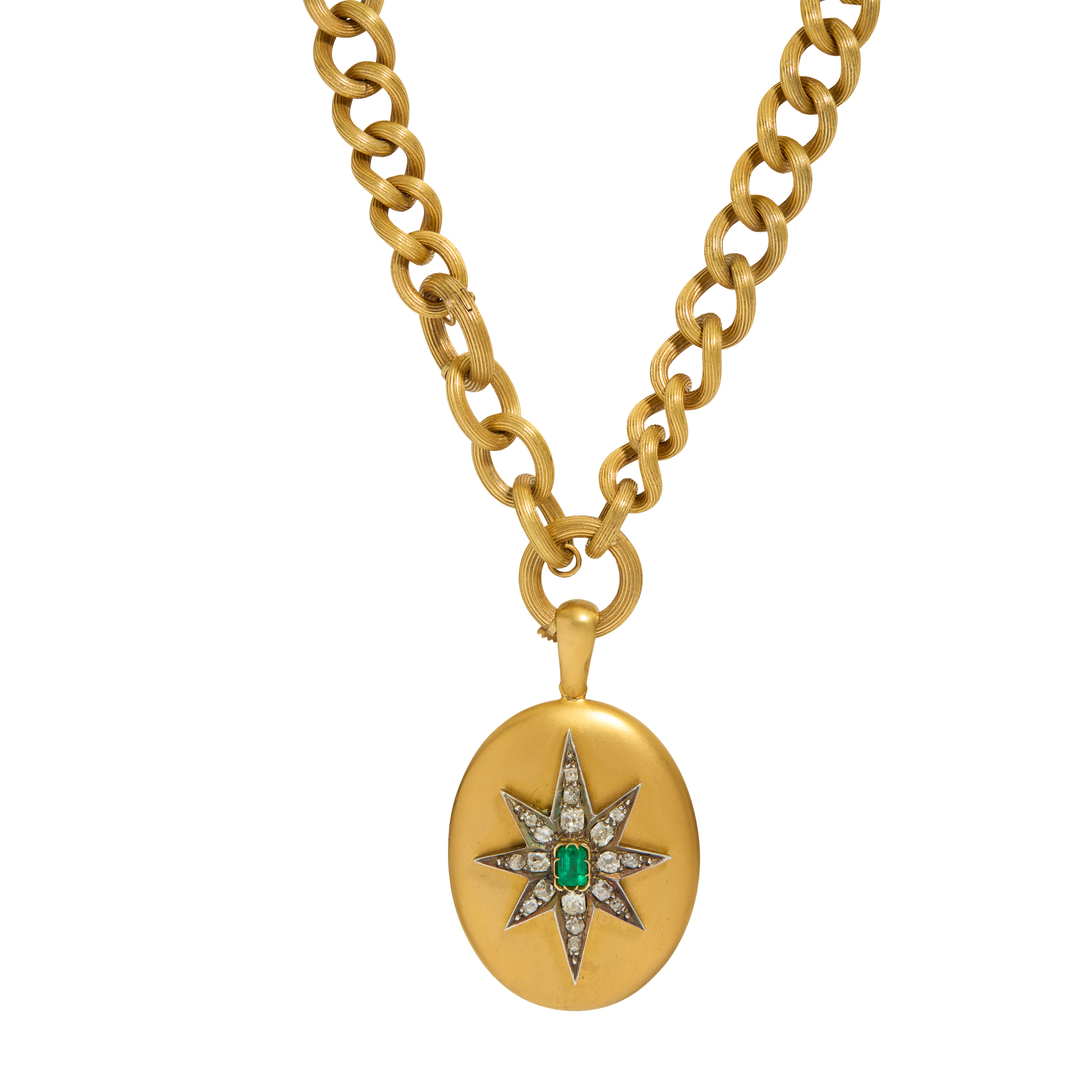 An emerald and diamond locket