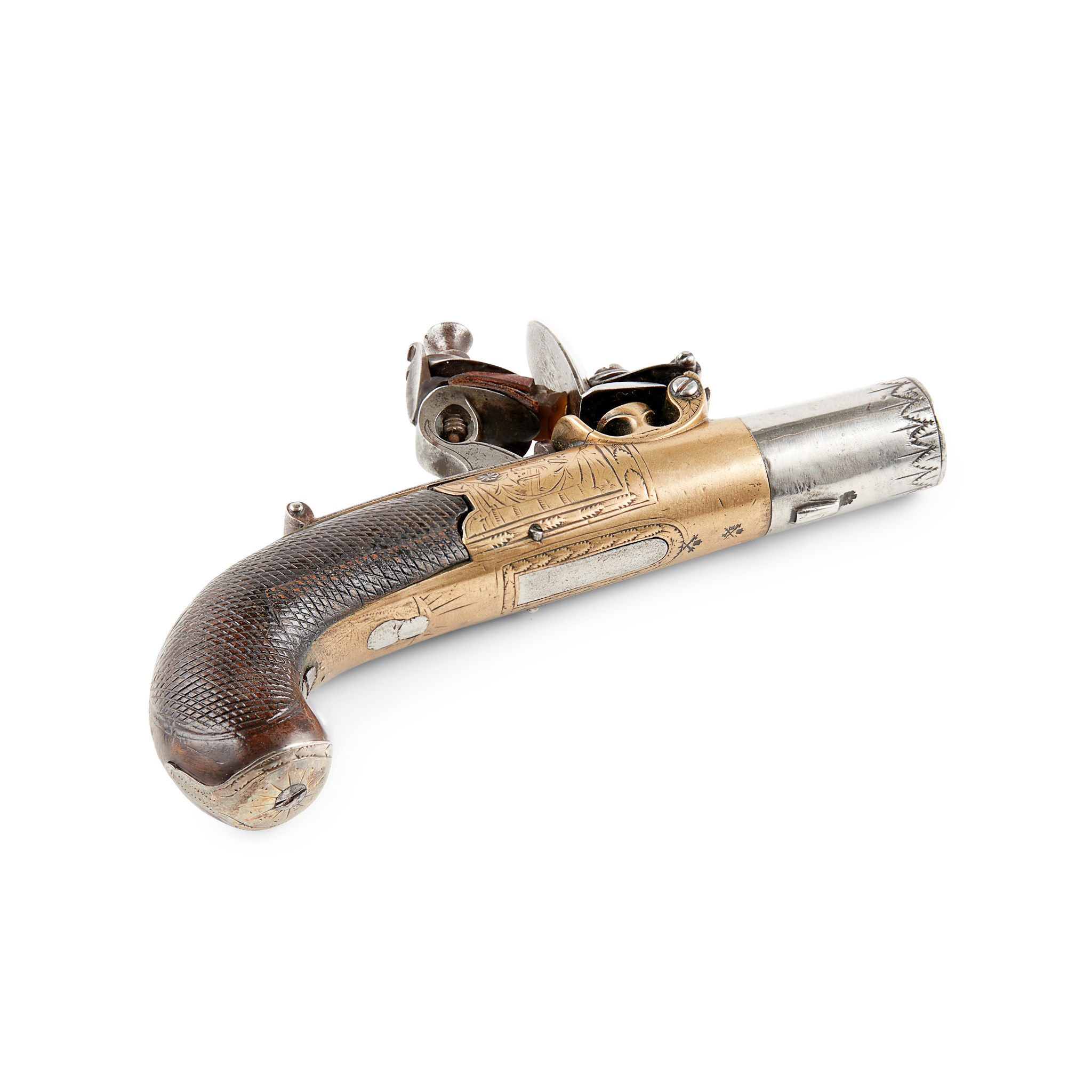 ENGLISH 40 BORE FLINTLOCK POCKET PISTOL, BISSELL