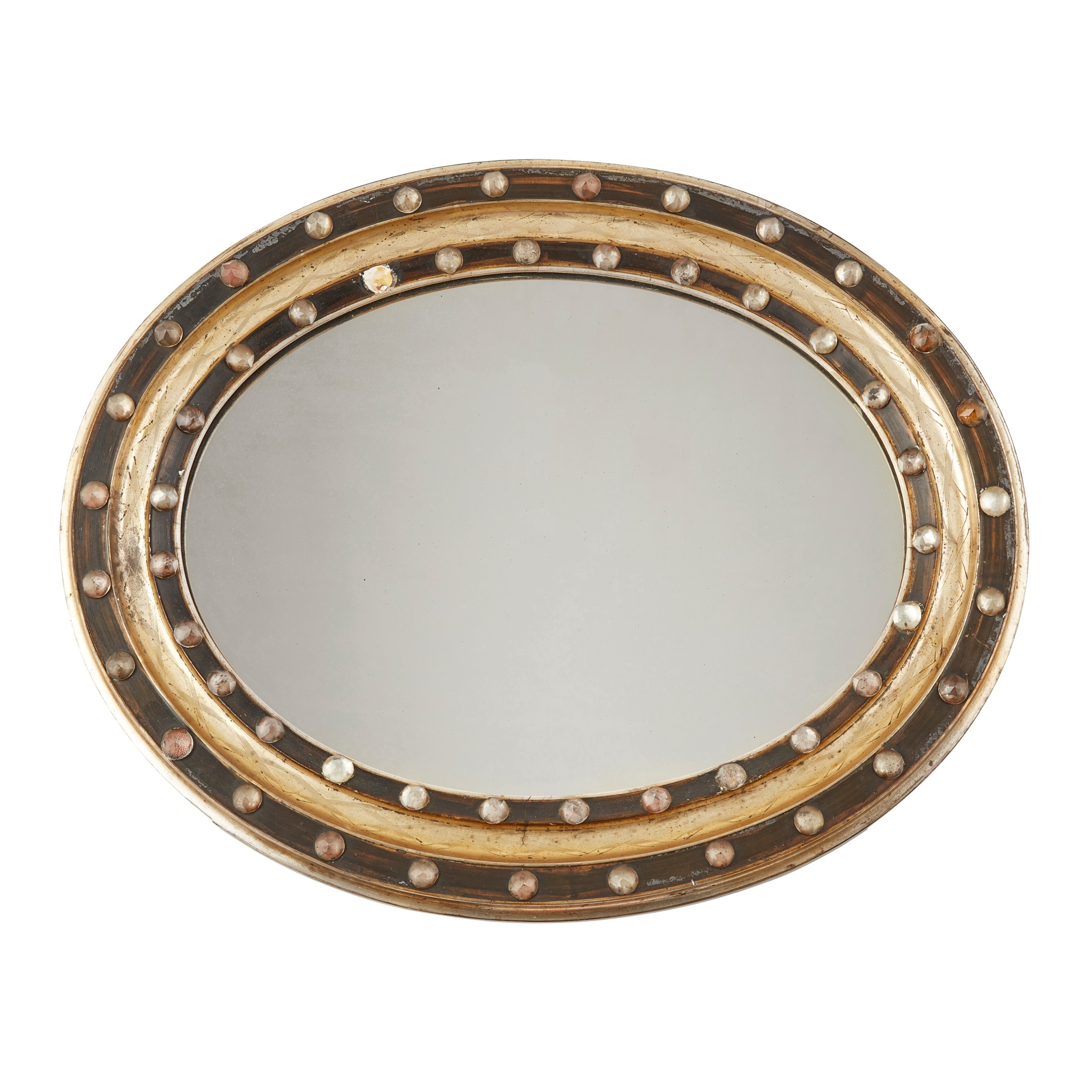 IRISH EBONISED AND PARCEL-GILT OVAL MIRROR