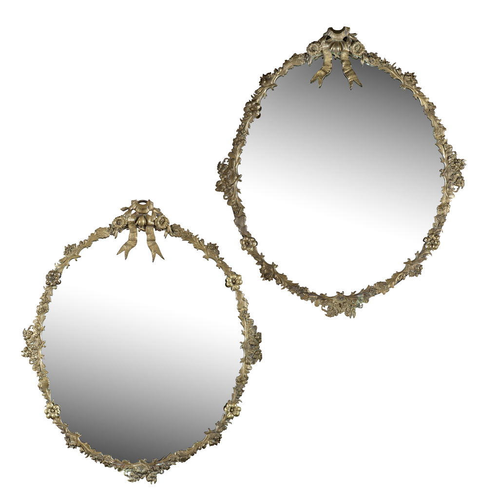 A PAIR OF FRENCH GILT BRASS MIRRORS