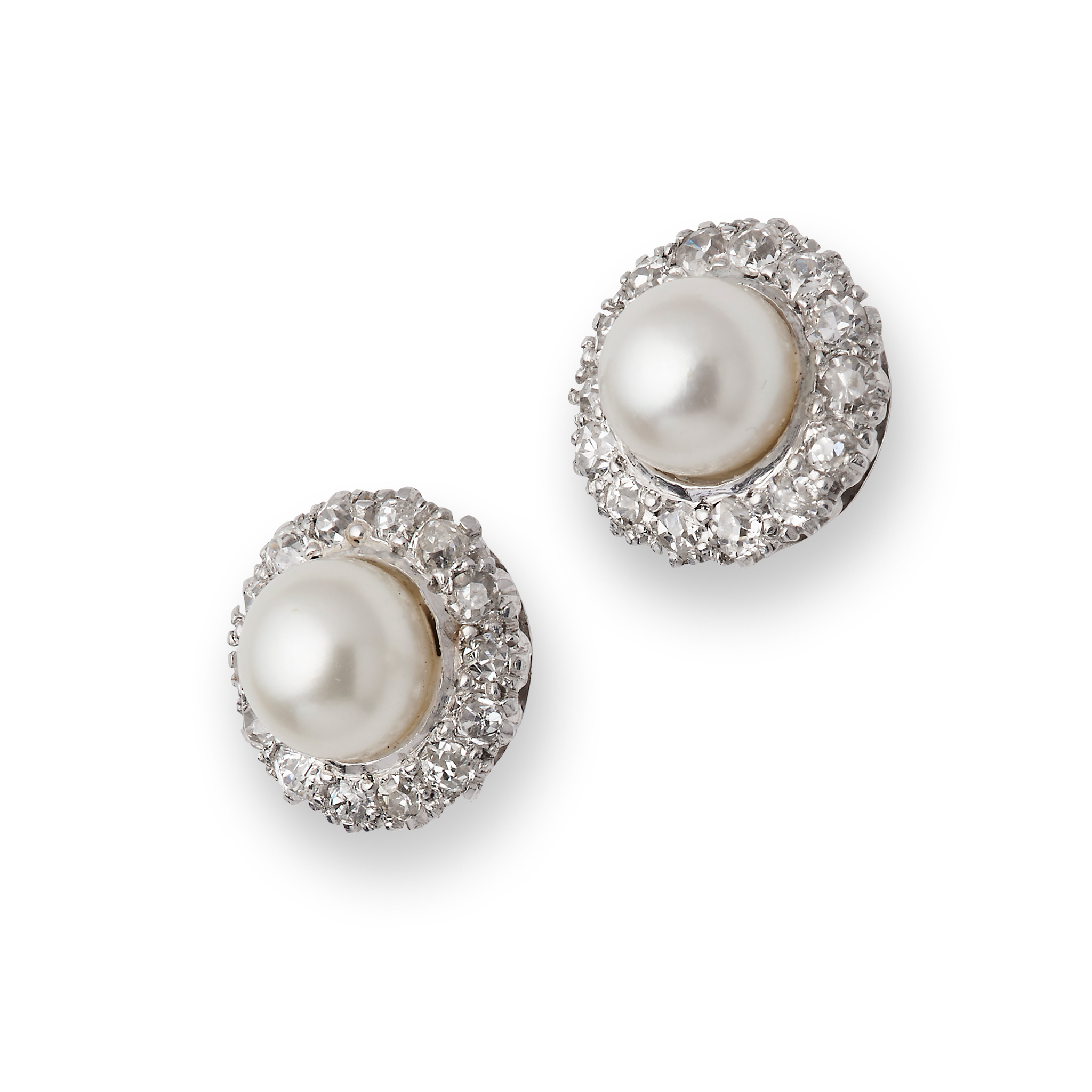 A pair of cultured pearl and diamond cluster earrings