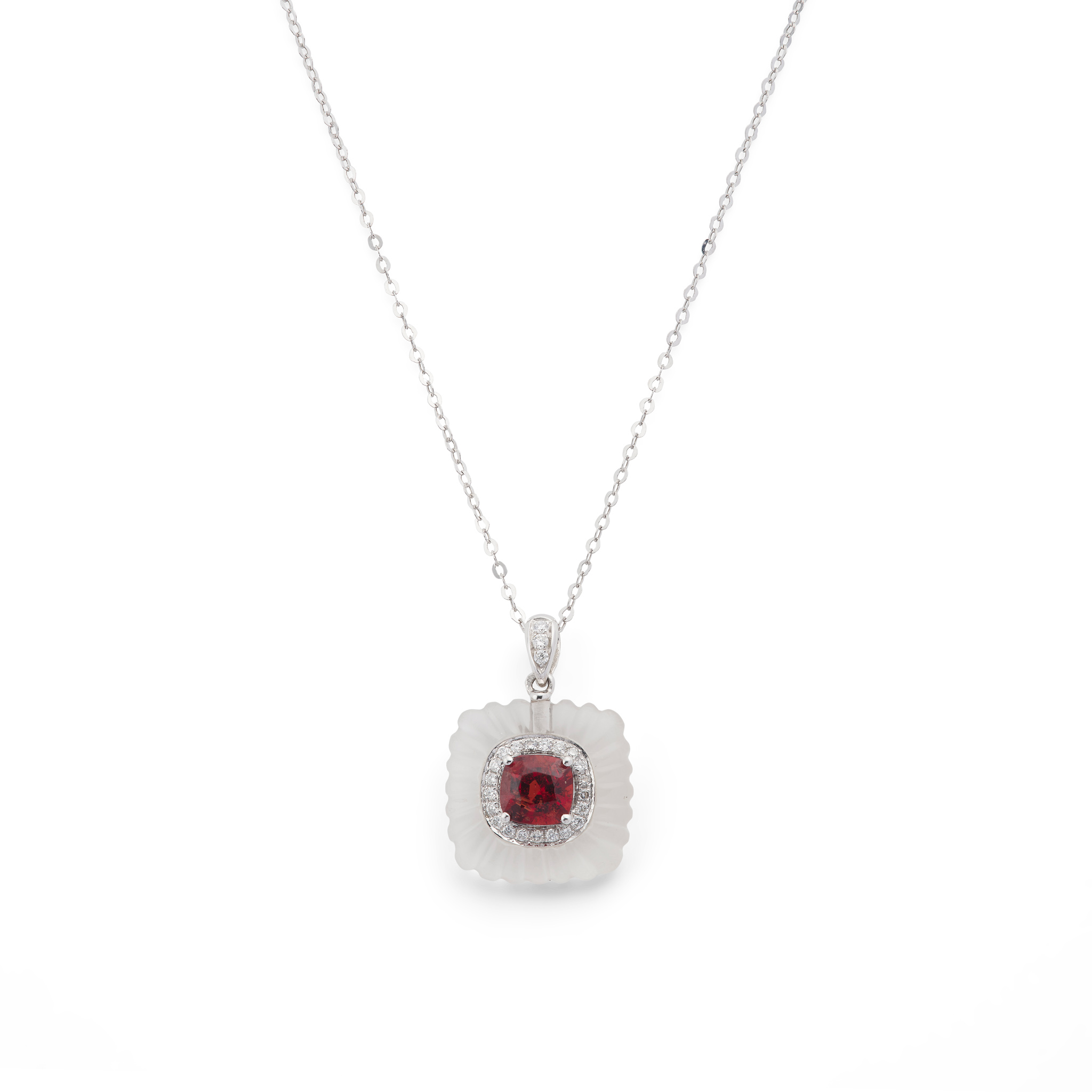 A spinel and diamond pendant necklace