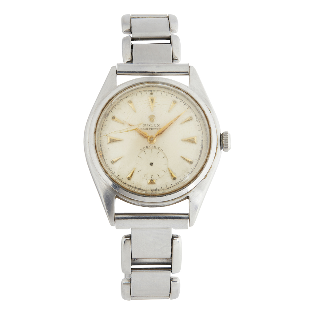 A gentleman’s stainless-steel cased wrist watch with bubble back, Rolex
