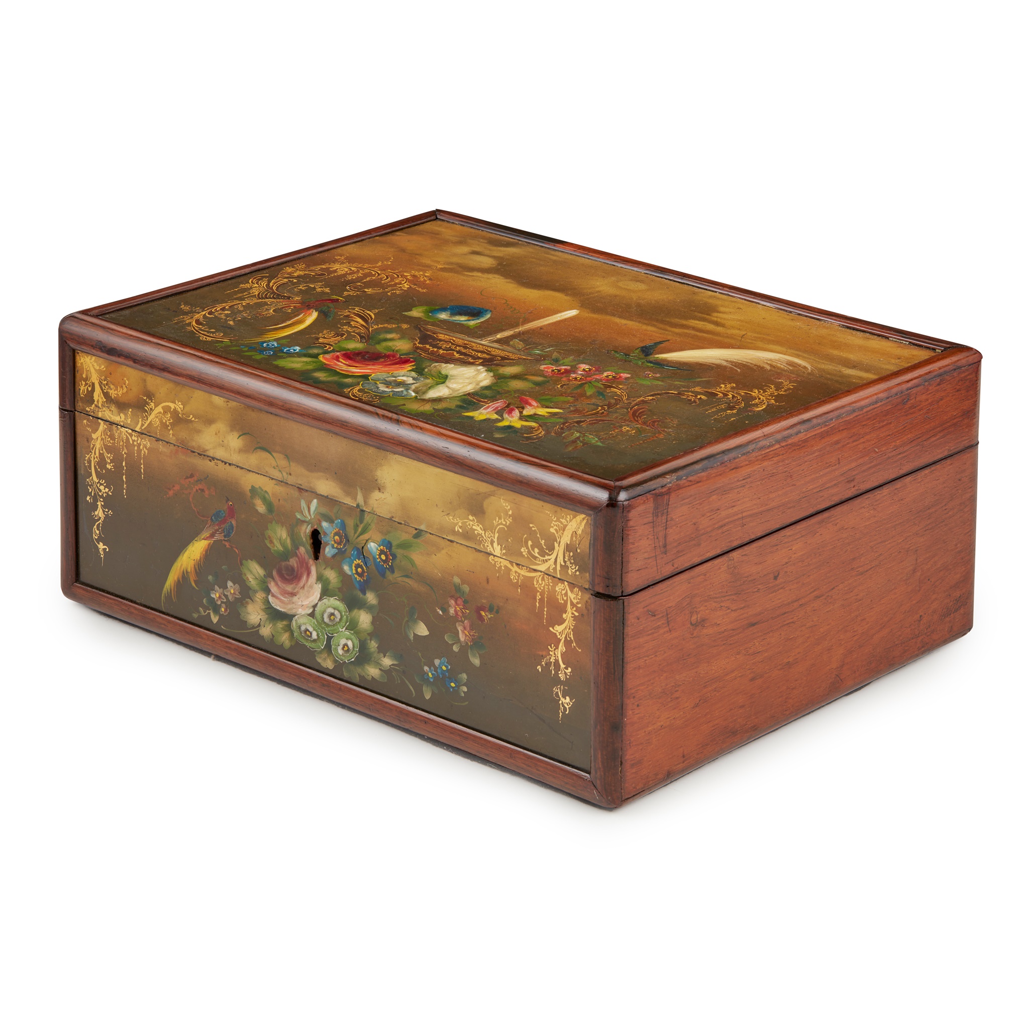 VICTORIAN PAINTED MAHOGANY JEWELLERY BOX