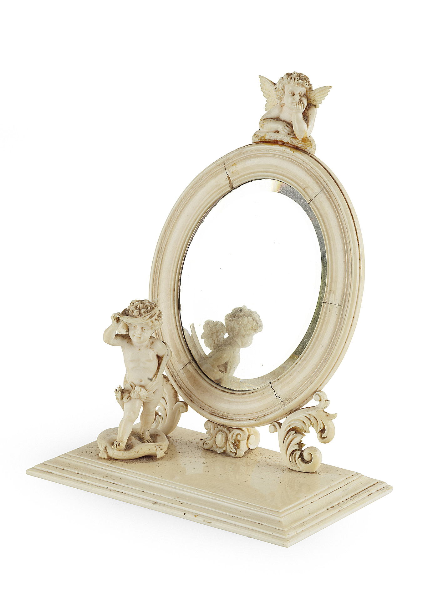 FRENCH CARVED IVORY TABLE MIRROR