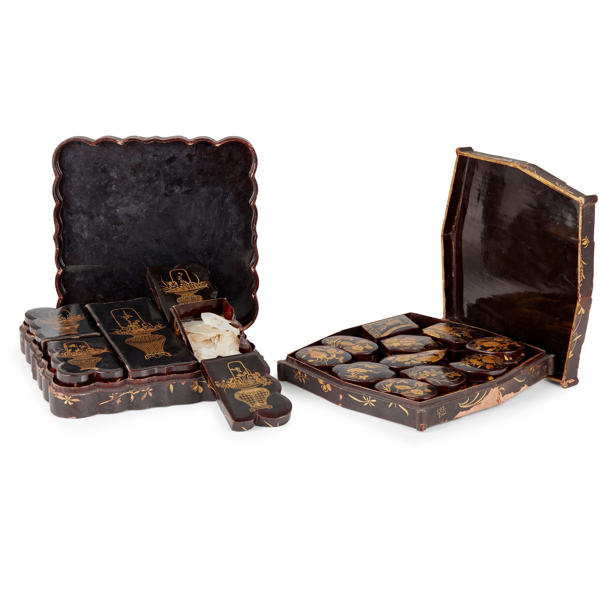 TWO JAPANESE GILT-DECORATED LACQUER BOXES