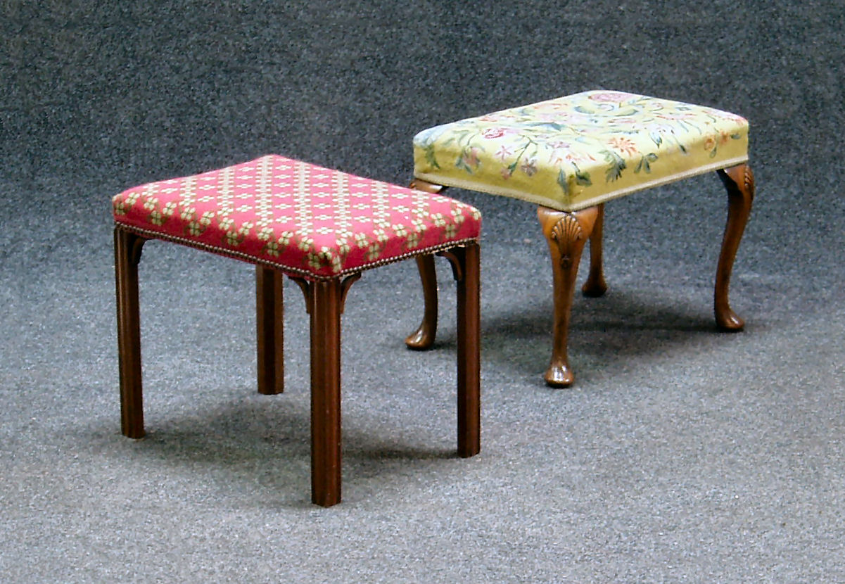 Two woolwork upholstered dressing stools