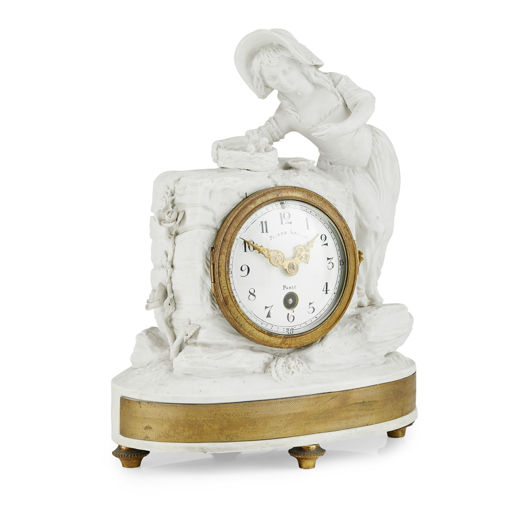 SÈVRES BISCUIT PORCELAIN MANTEL TIMEPIECE, PIERRE LENOIR, PARIS