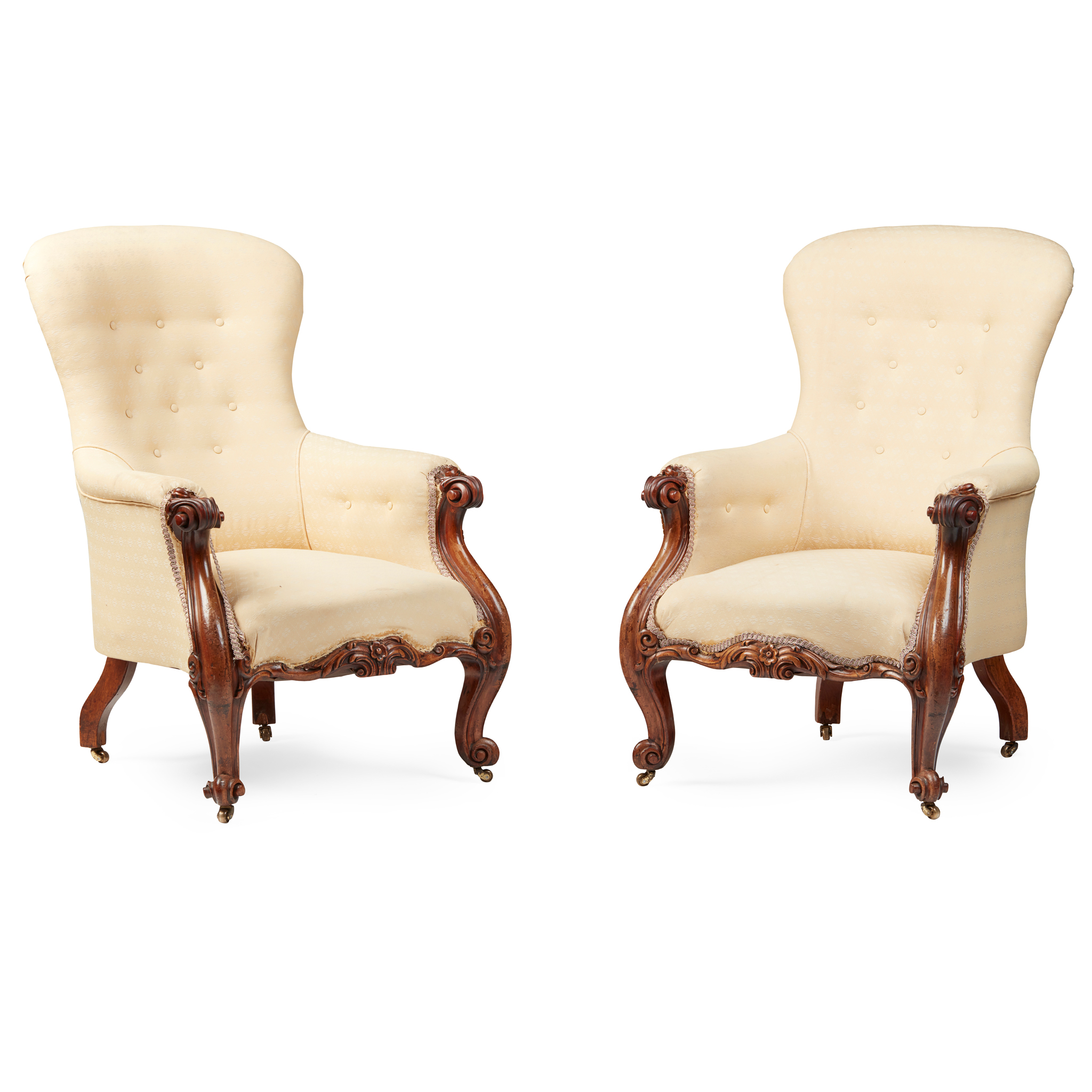 PAIR OF VICTORIAN WALNUT ARMCHAIRS