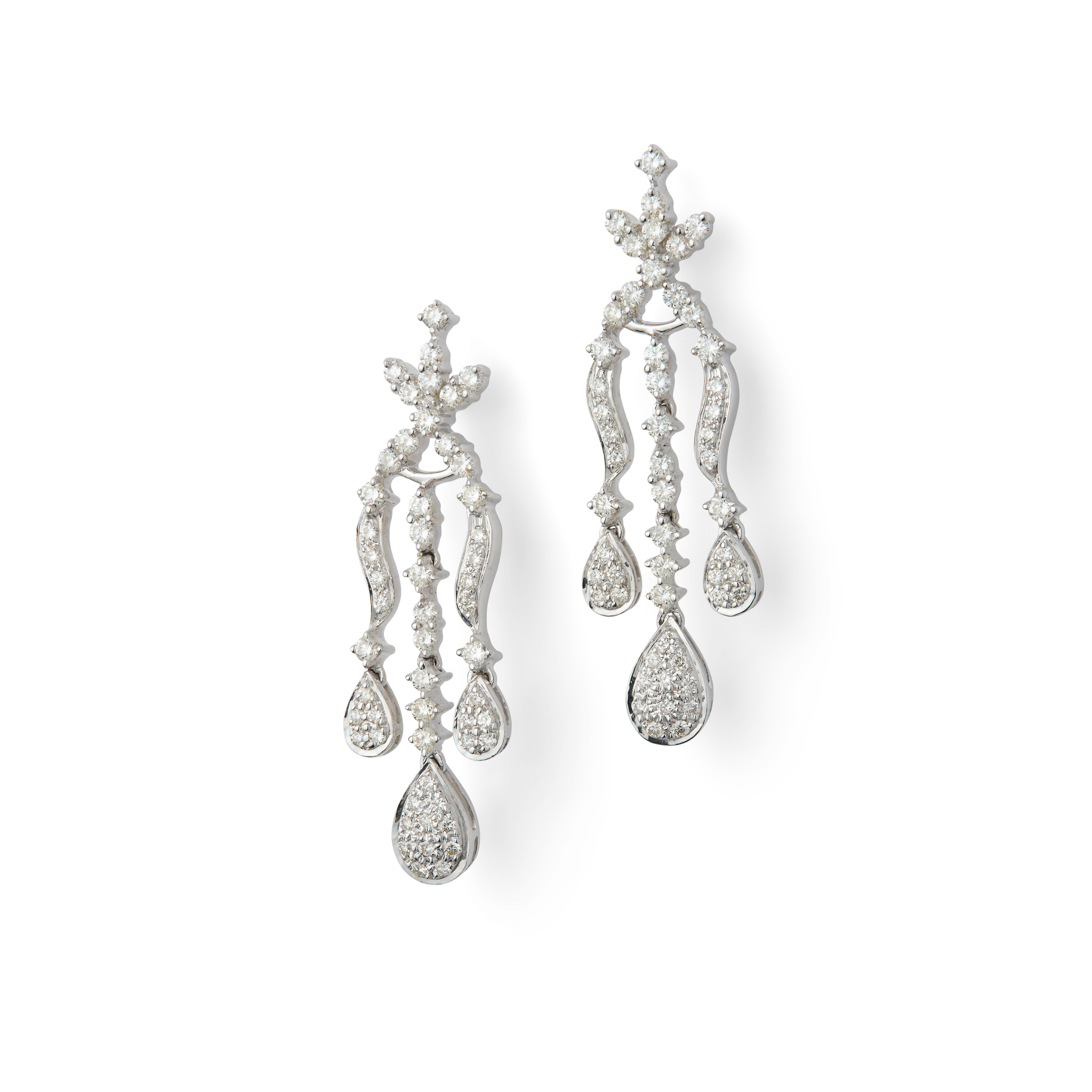 A pair of diamond pendent earrings