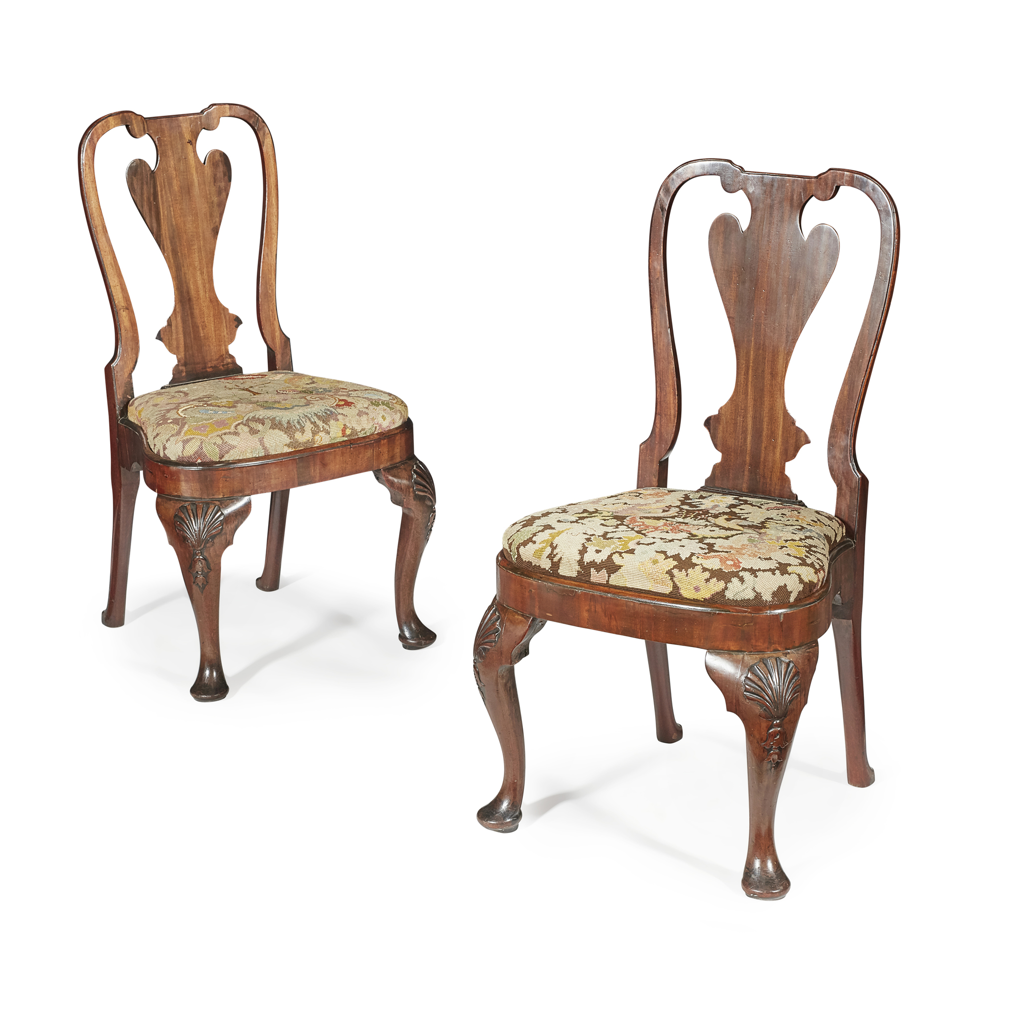 PAIR OF GEORGE I WALNUT SIDE CHAIRS
