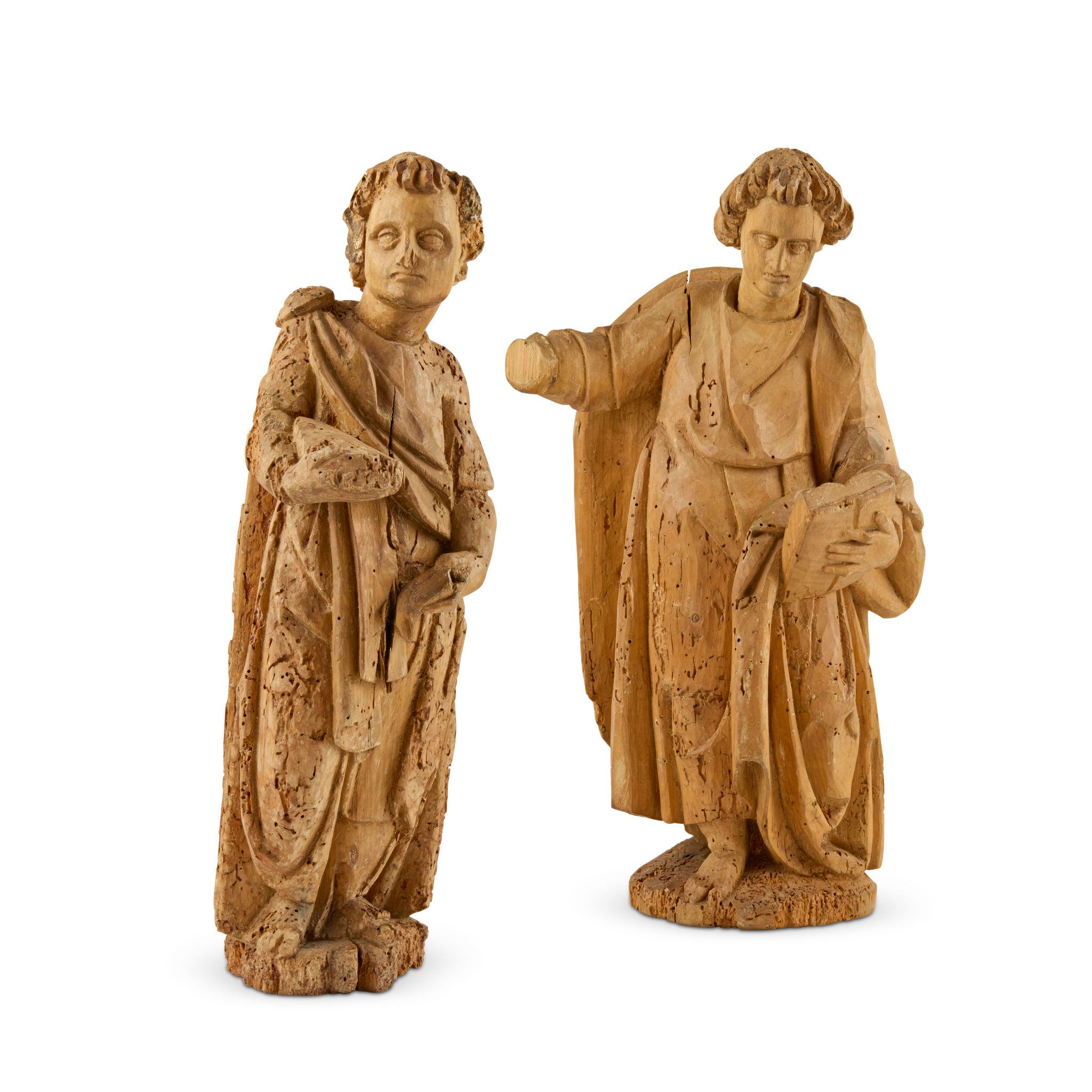PAIR OF SOUTH GERMAN CARVED PINE FIGURES OF SAINTS