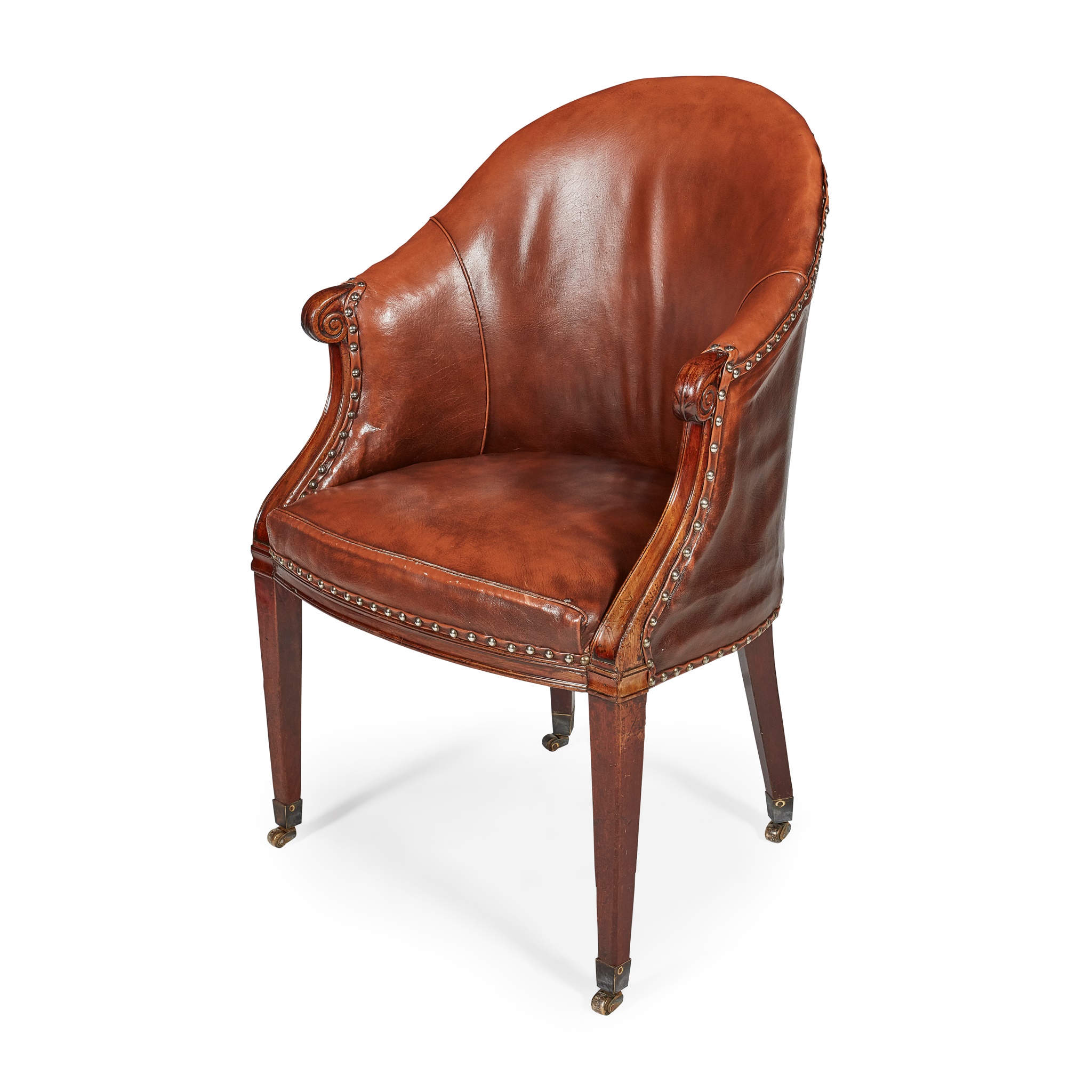 GEORGE III UPHOLSTERED TUB ARMCHAIR