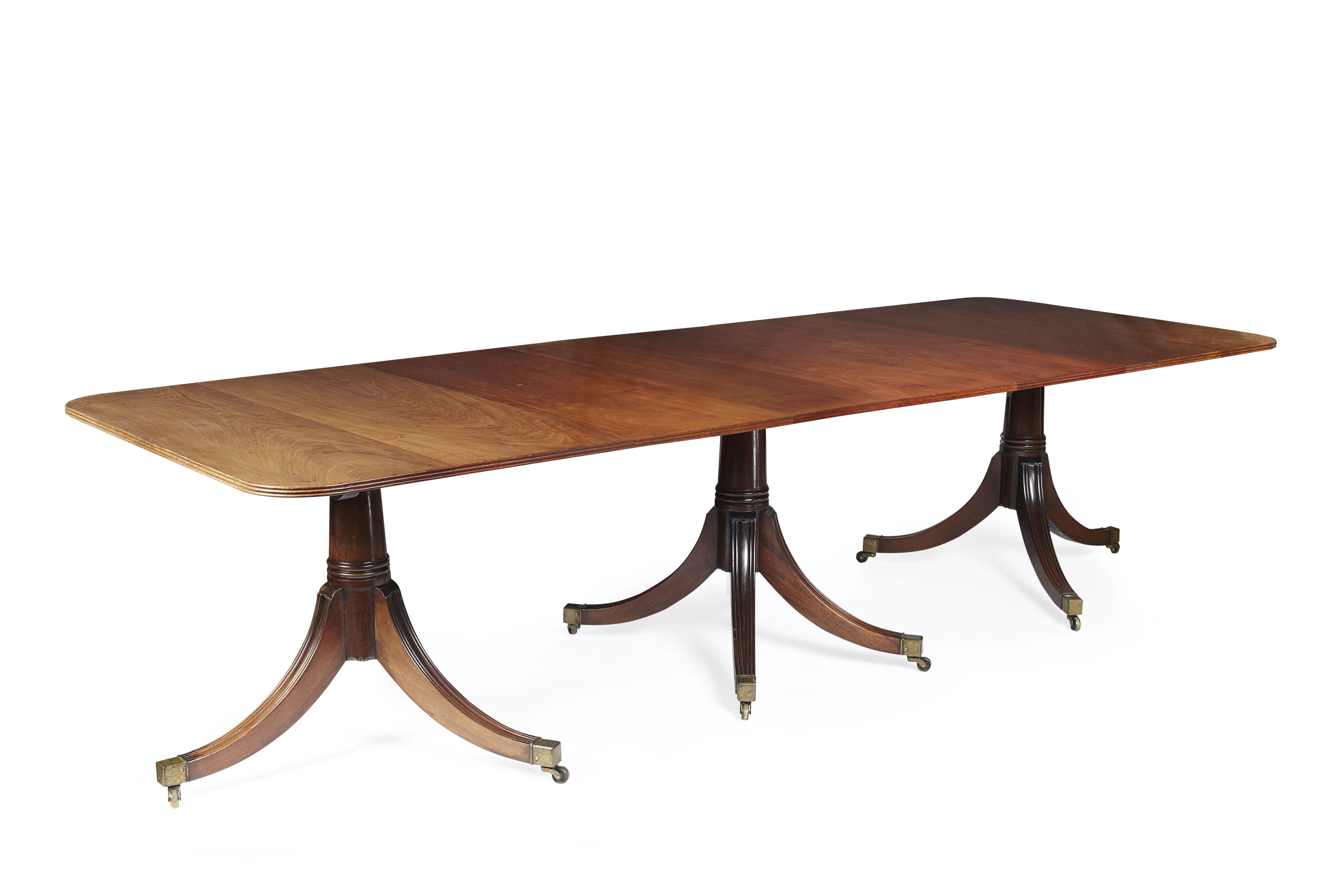 GEORGE III STYLE TRIPLE PEDESTAL MAHOGANY DINING TABLE