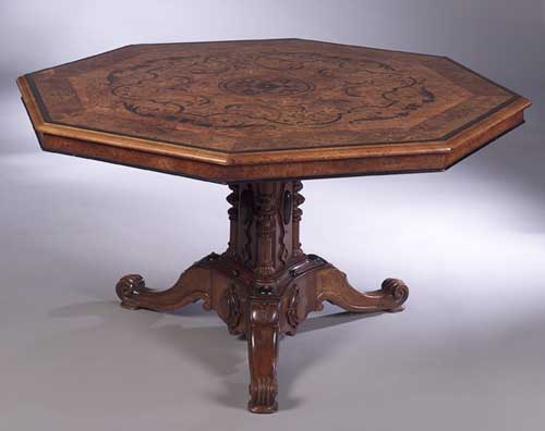 A mid 19th century marquetry inlaid walnut centre table