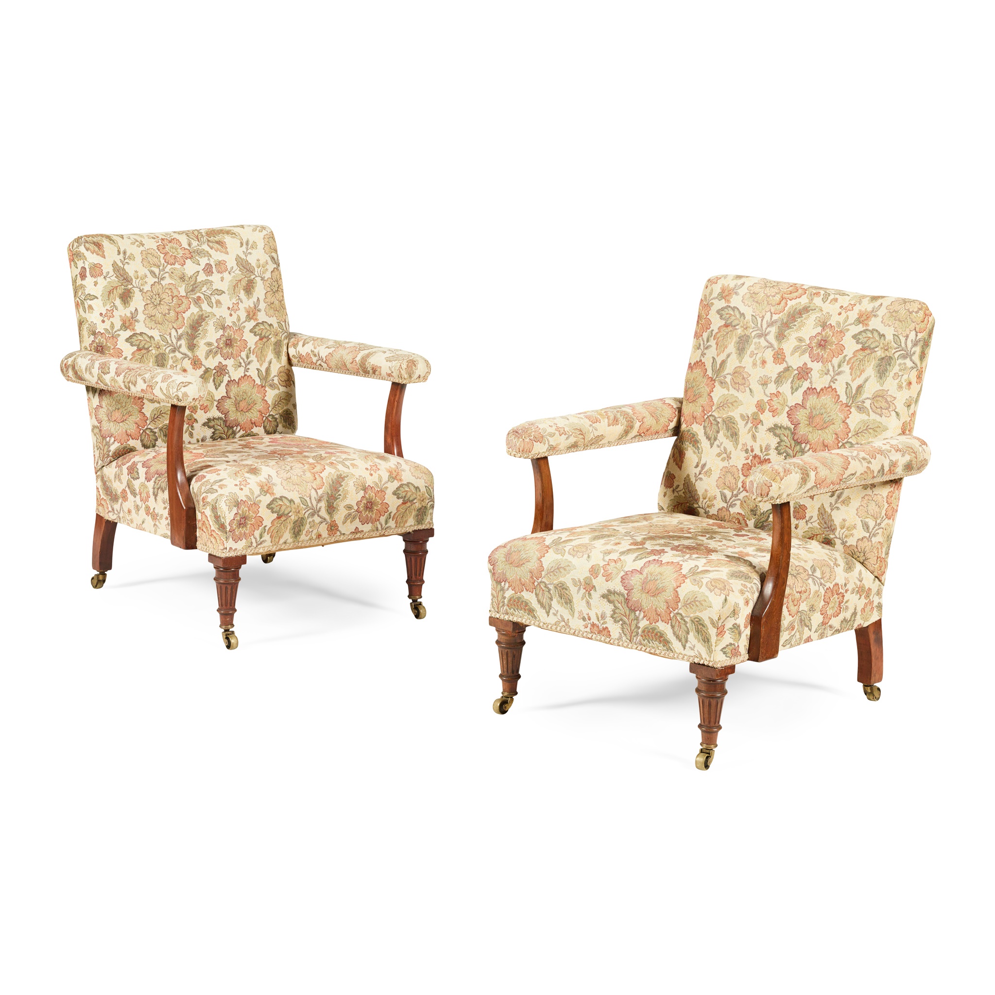 PAIR OF VICTORIAN MAHOGANY FRAMED LIBRARY ARMCHAIRS