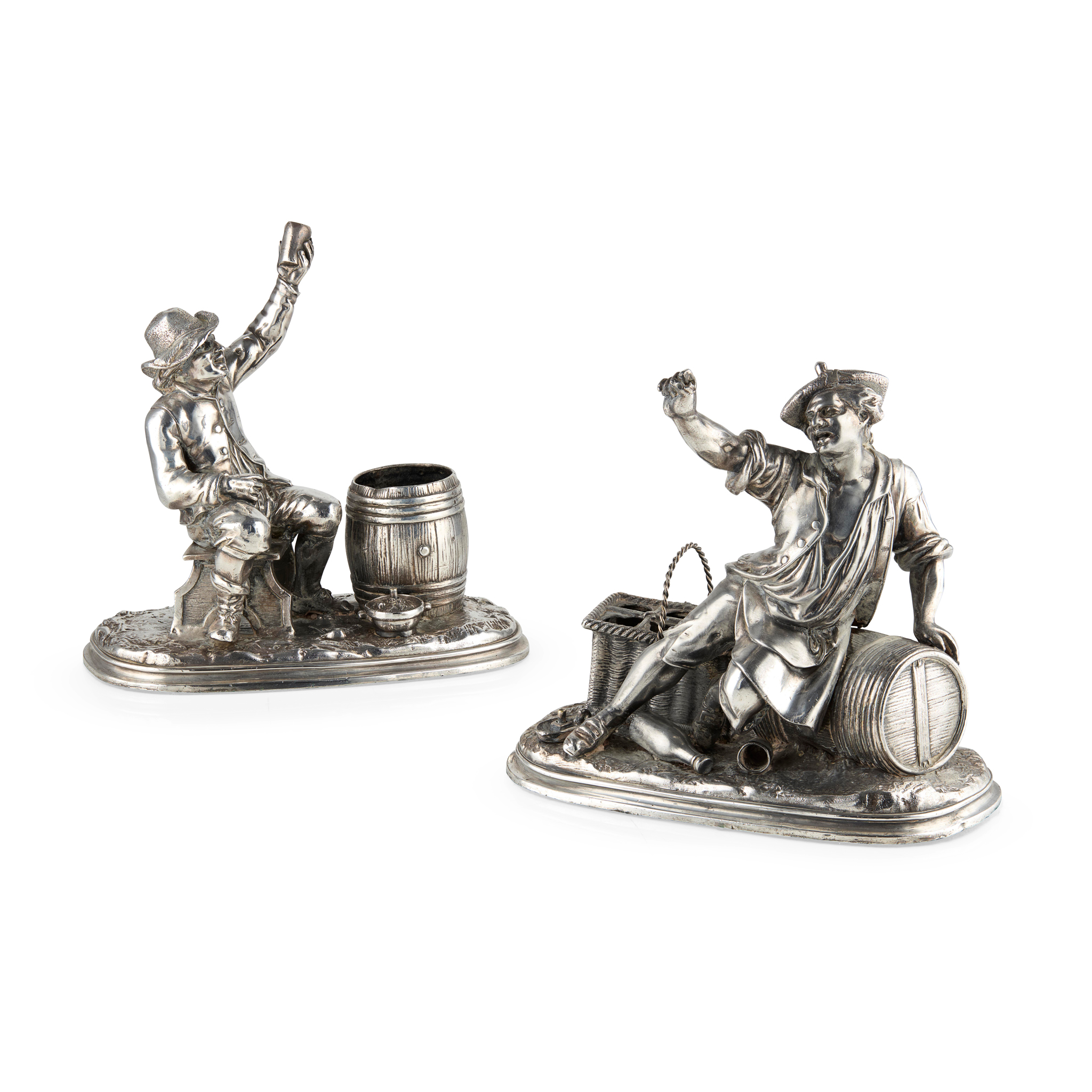 PAIR OF VICTORIAN SILVER-PLATED FIGURAL MATCH HOLDERS