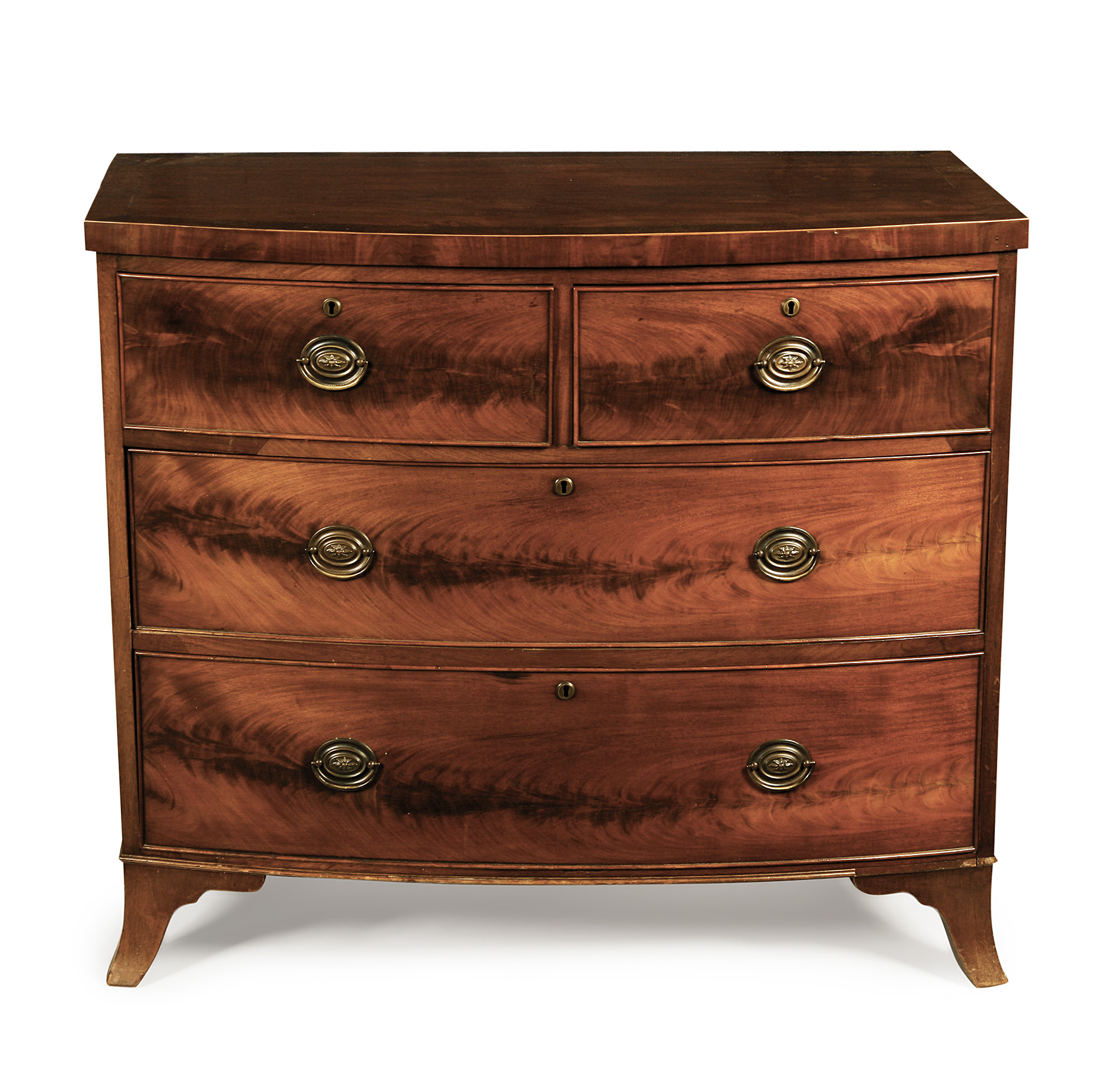 GEORGIAN MAHOGANY AND BOXWOOD STRUNG BOWFRONT CHEST