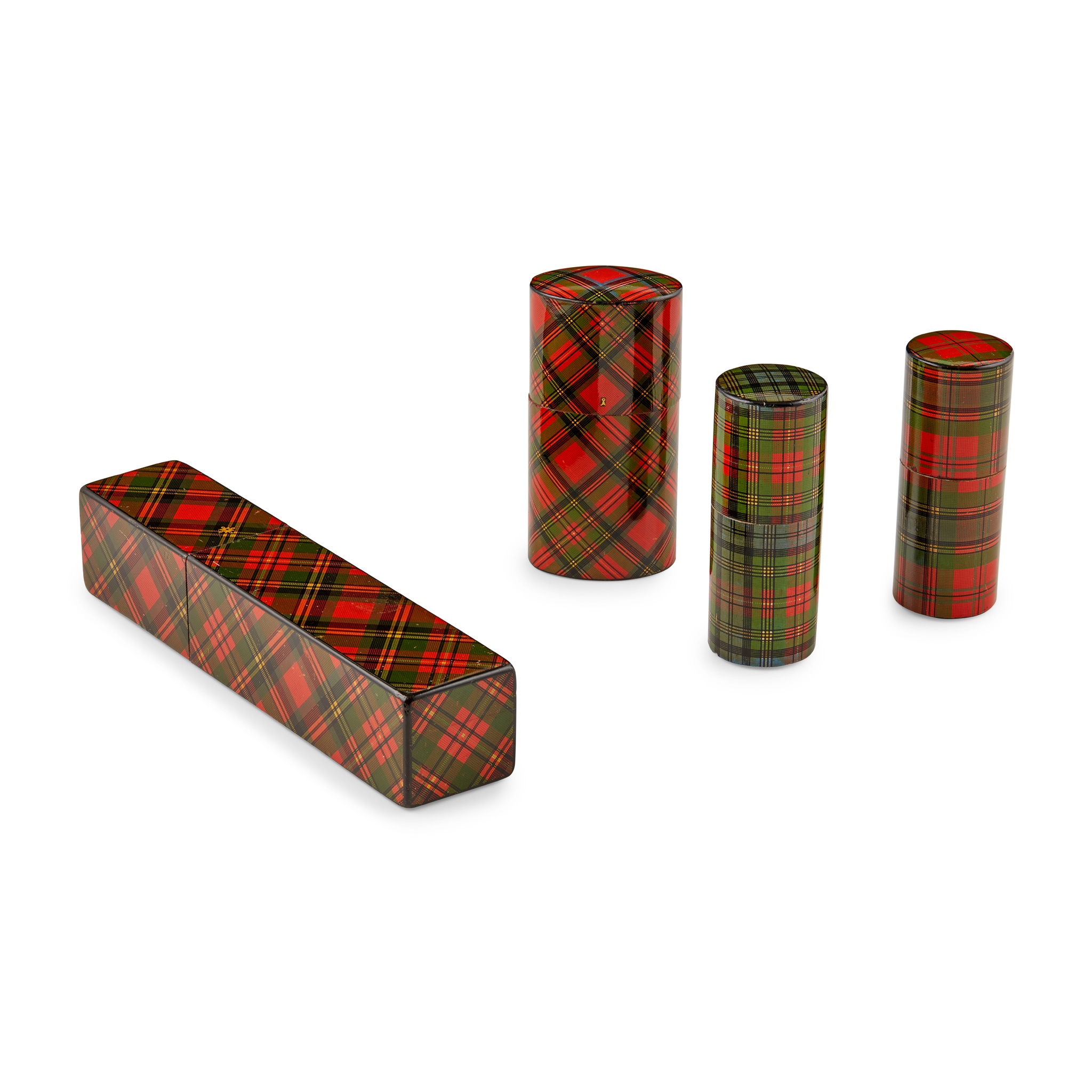 A GROUP OF FOUR TARTANWARE BOXES