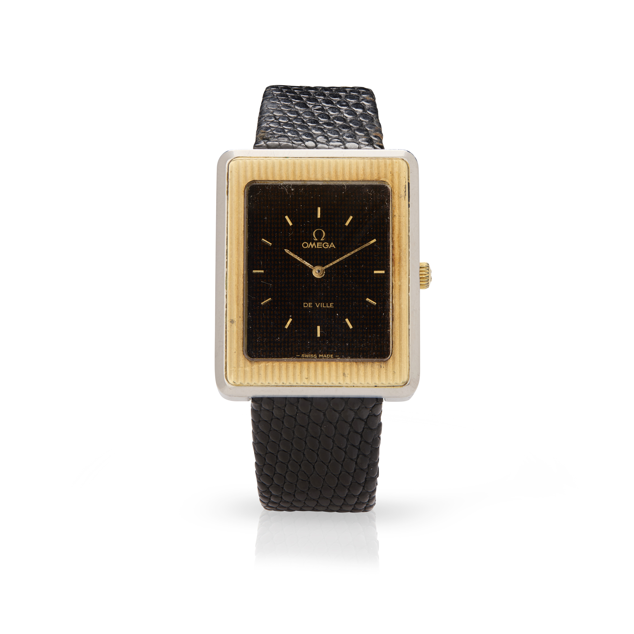 Omega. A fine and unusual stainless steel and gold rectangular mechanical wristwatch
