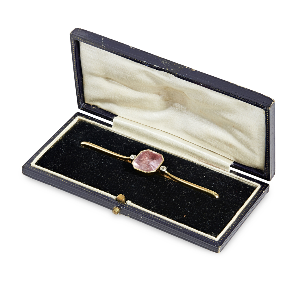 A pink tourmaline and diamond set brooch