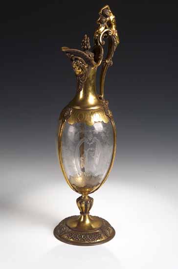 A Victorian etched glass oviform claret jug