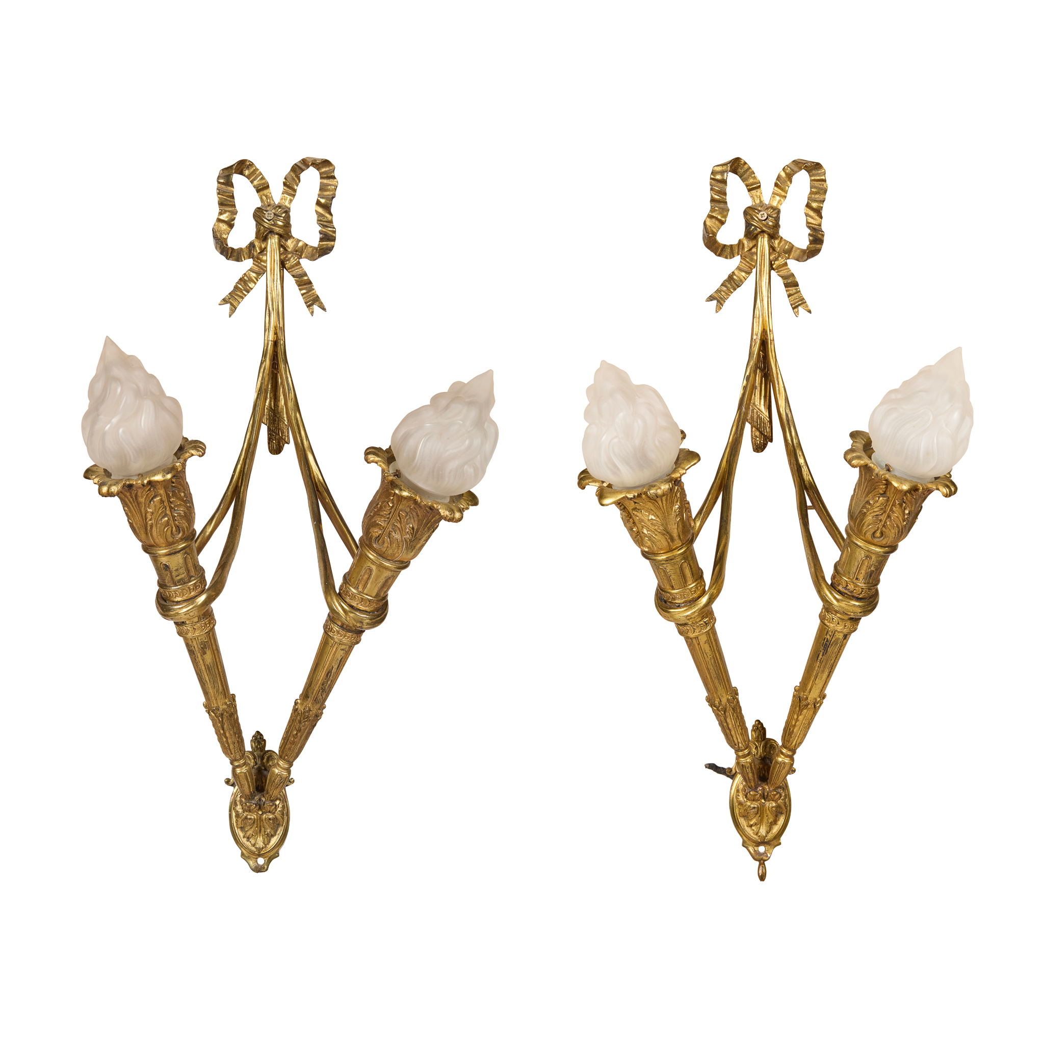 PAIR OF GILT METAL TORCH WALL LIGHTS