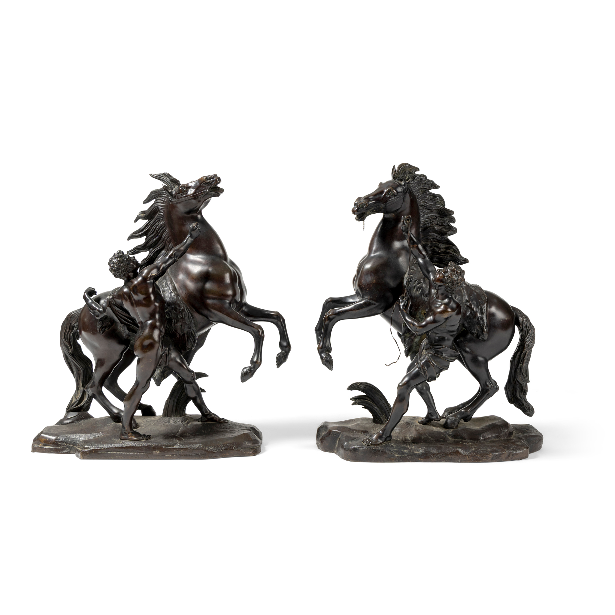 A PAIR OF BRONZE MARLY HORSES, AFTER COUSTEAU