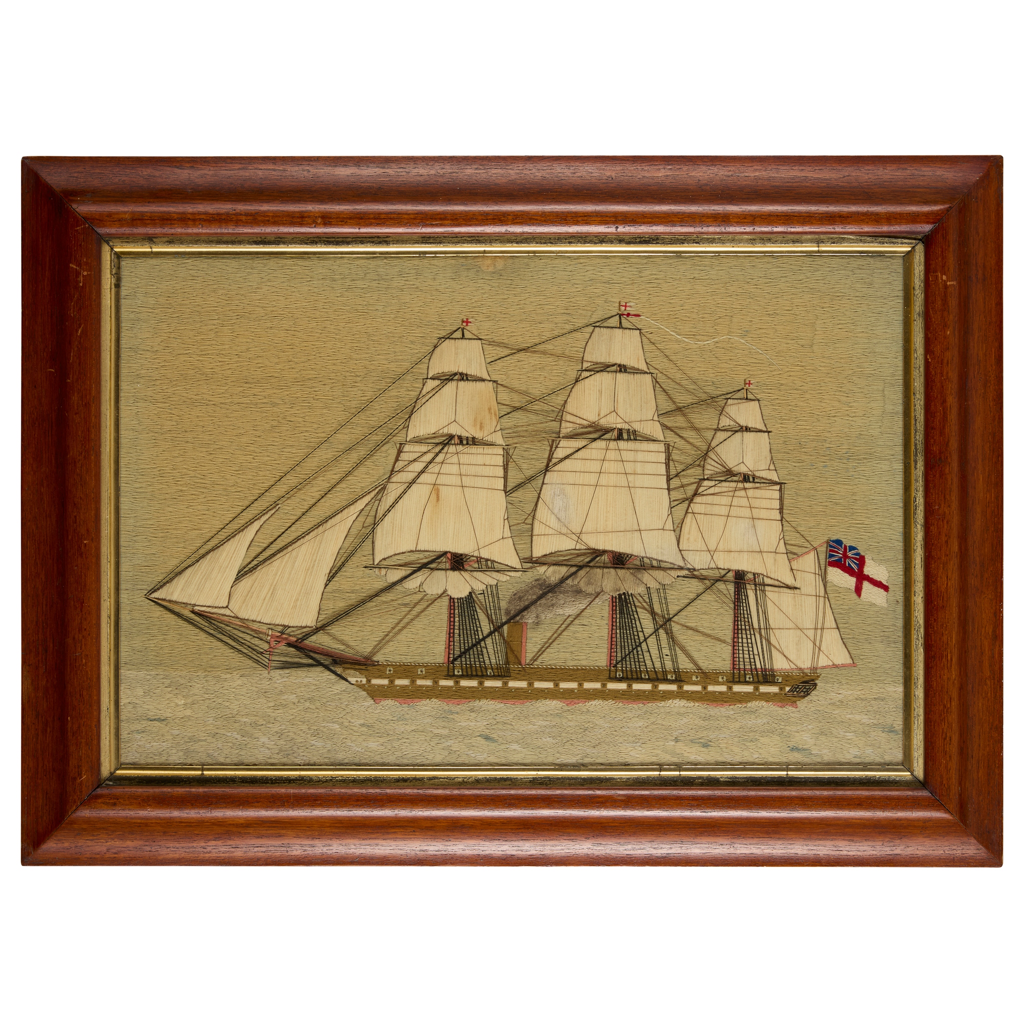 BRITISH SAILOR'S WOOLWORK 'WOOLIE' PICTURE OF A STEAMSHIP