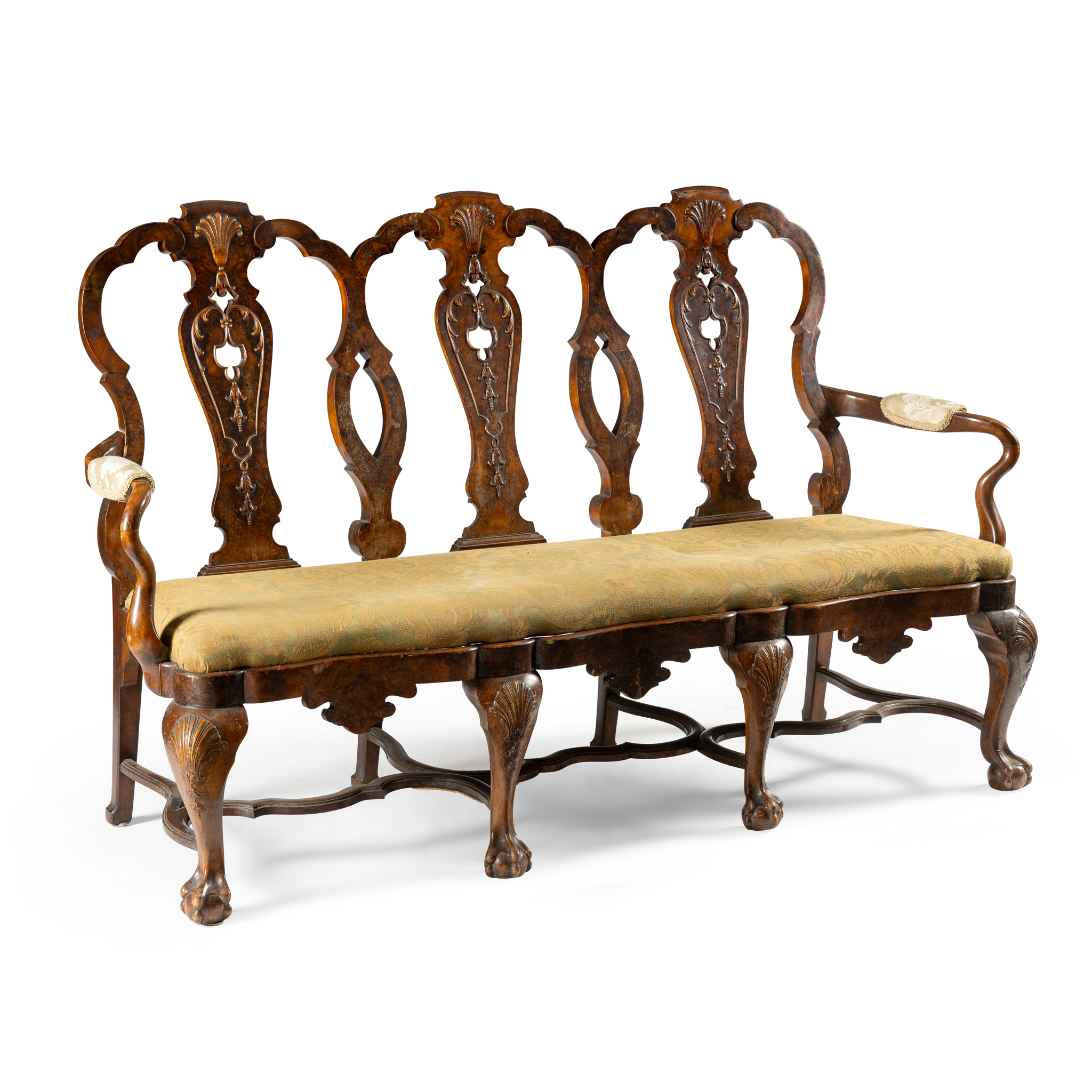 A CONTINENTAL WALNUT THREE SEAT SETTEE