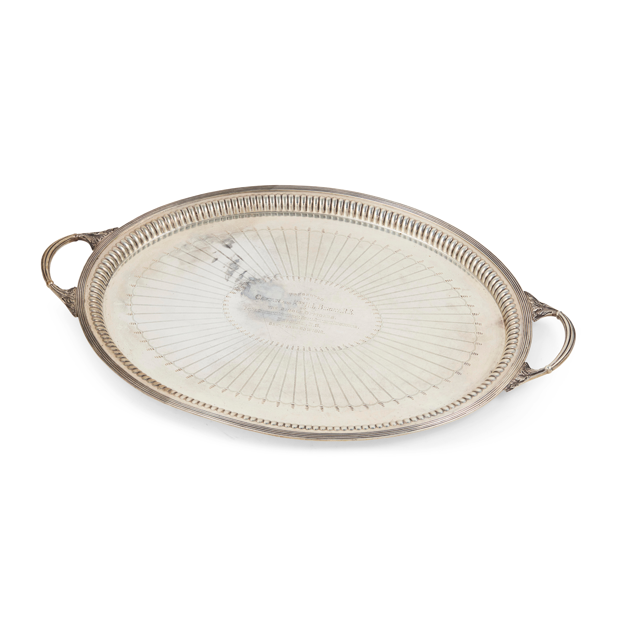 A GEORGE V 'REGENCY STYLE' TWIN-HANDLED TRAY