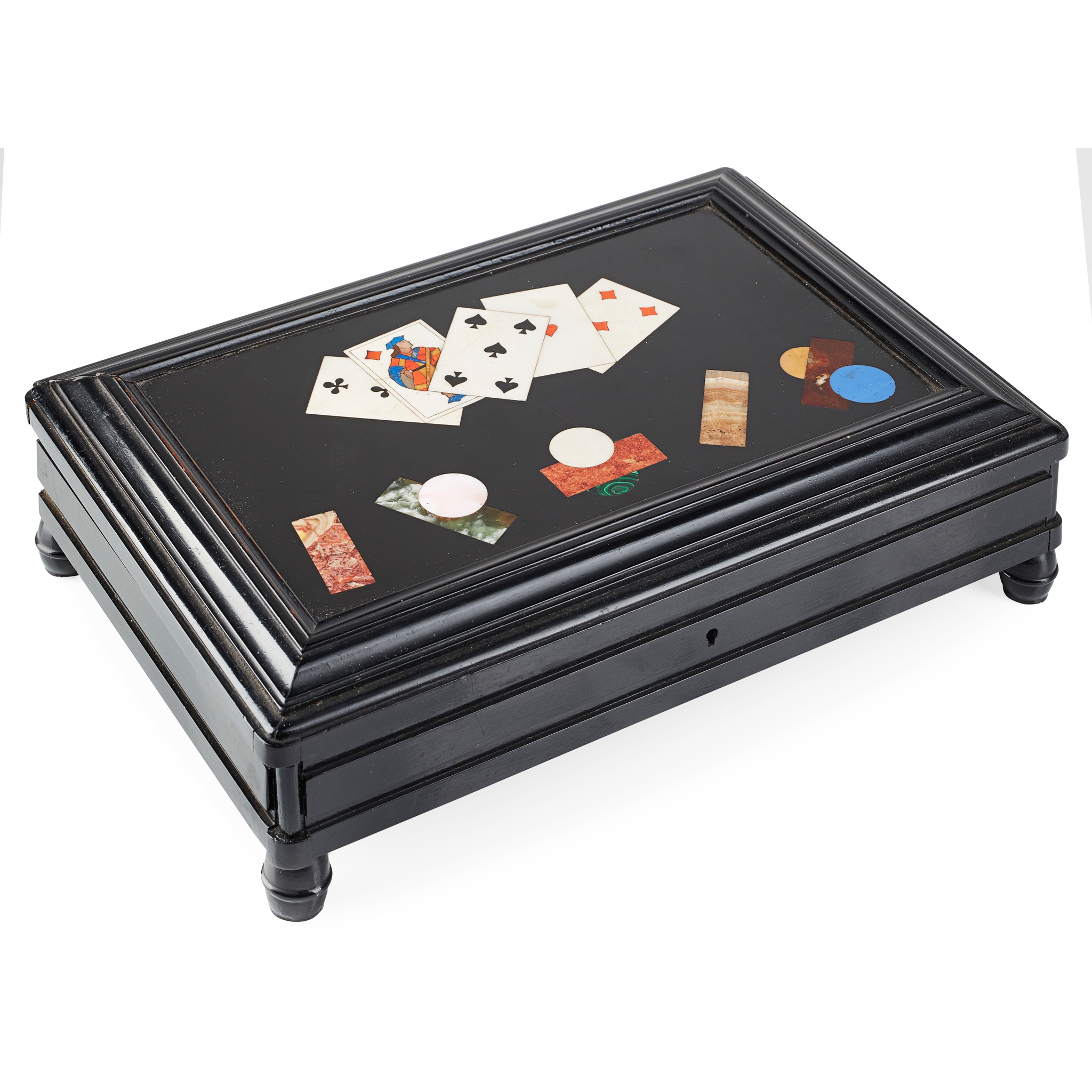 FLORENTINE PIETRA DURA AND EBONISED TABLE CASKET