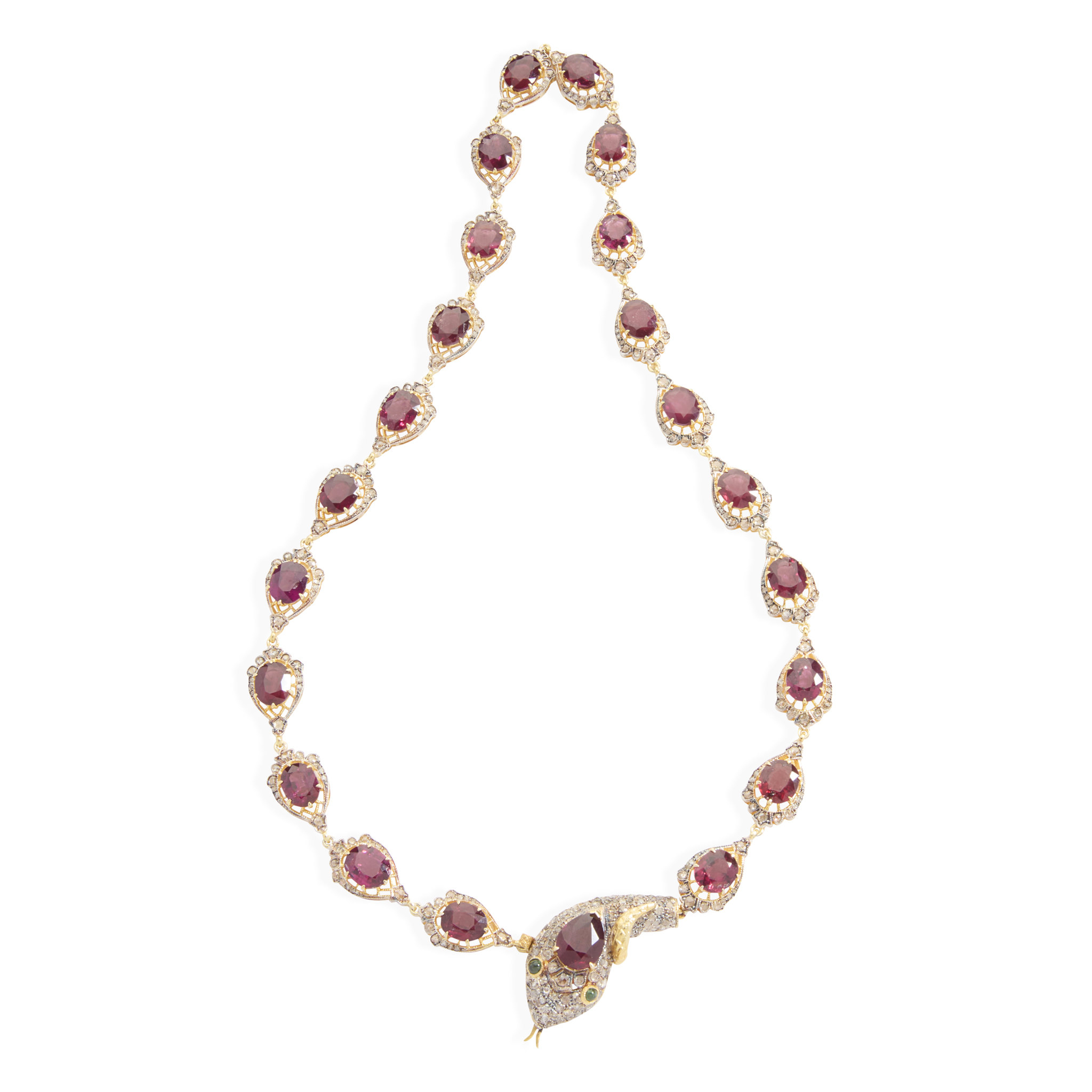 A garnet and diamond snake necklace