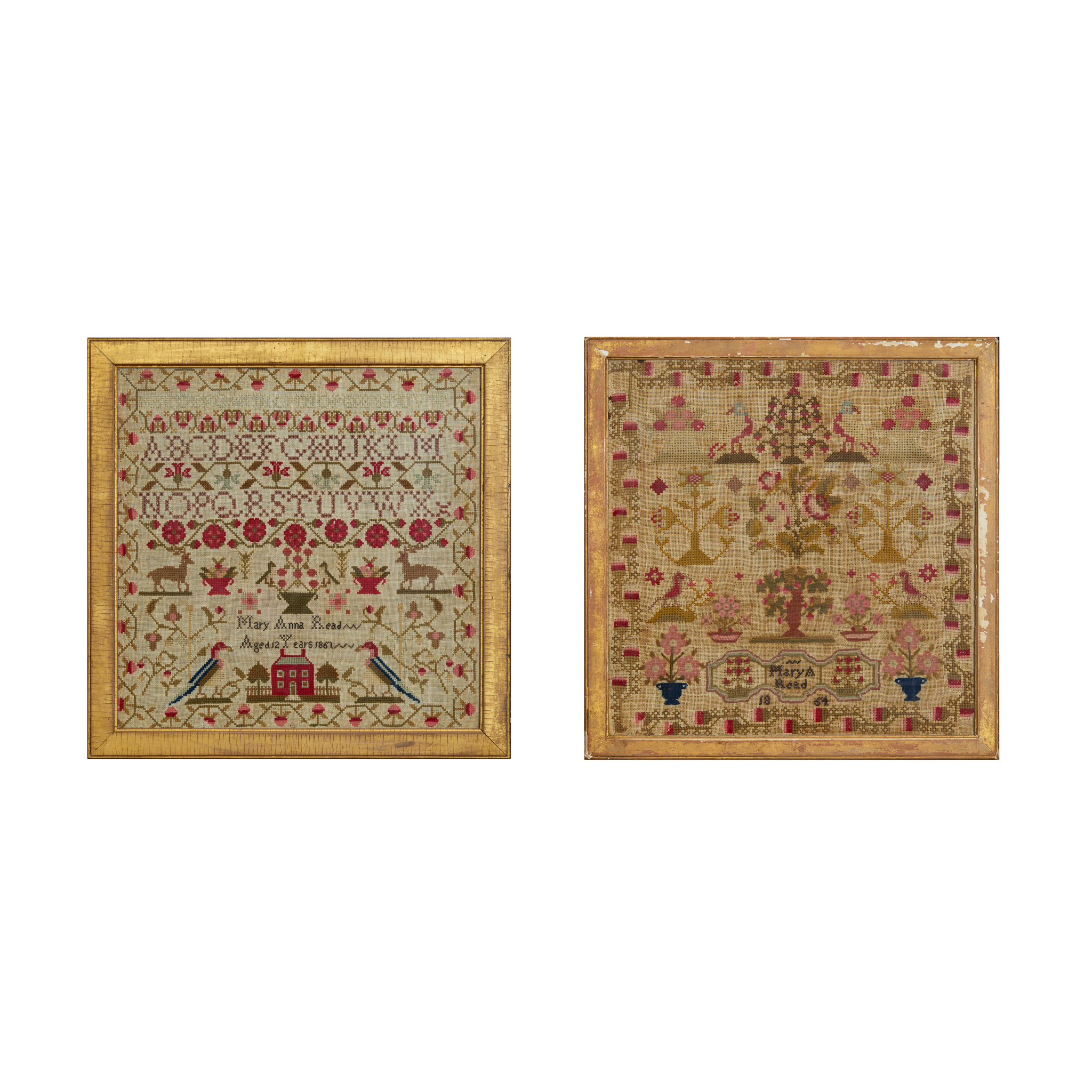 TWO VICTORIAN SAMPLERS, BOTH WORKED BY MARY ANNA READ, AGED 12 & 15