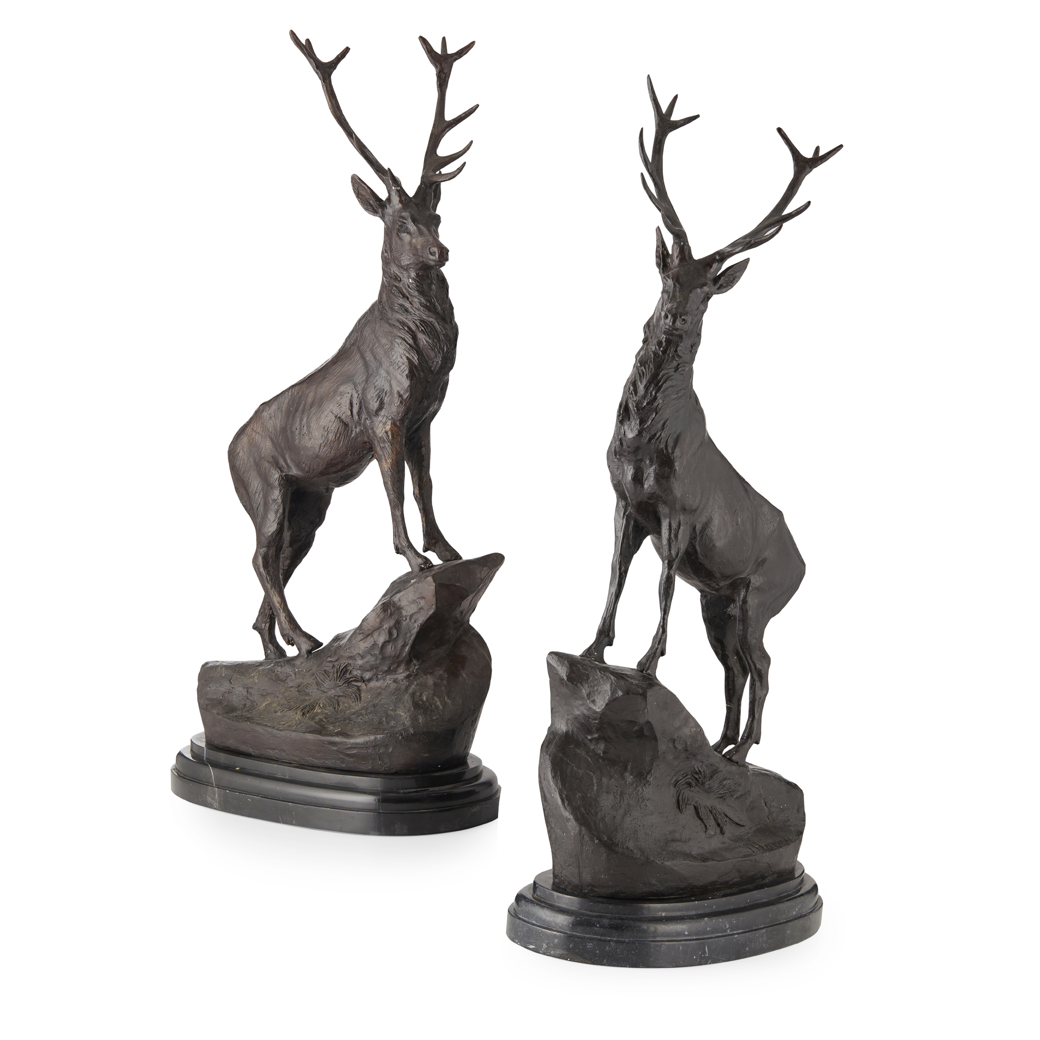 PAIR OF BRONZE STAG FIGURES, AFTER JULES MOIGMIEZ (FRENCH 1835-1894)