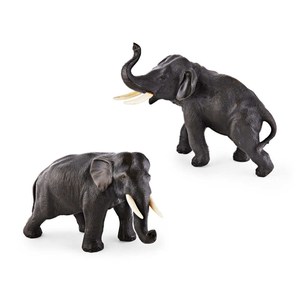 TWO BRONZE MODELS OF ELEPHANTS