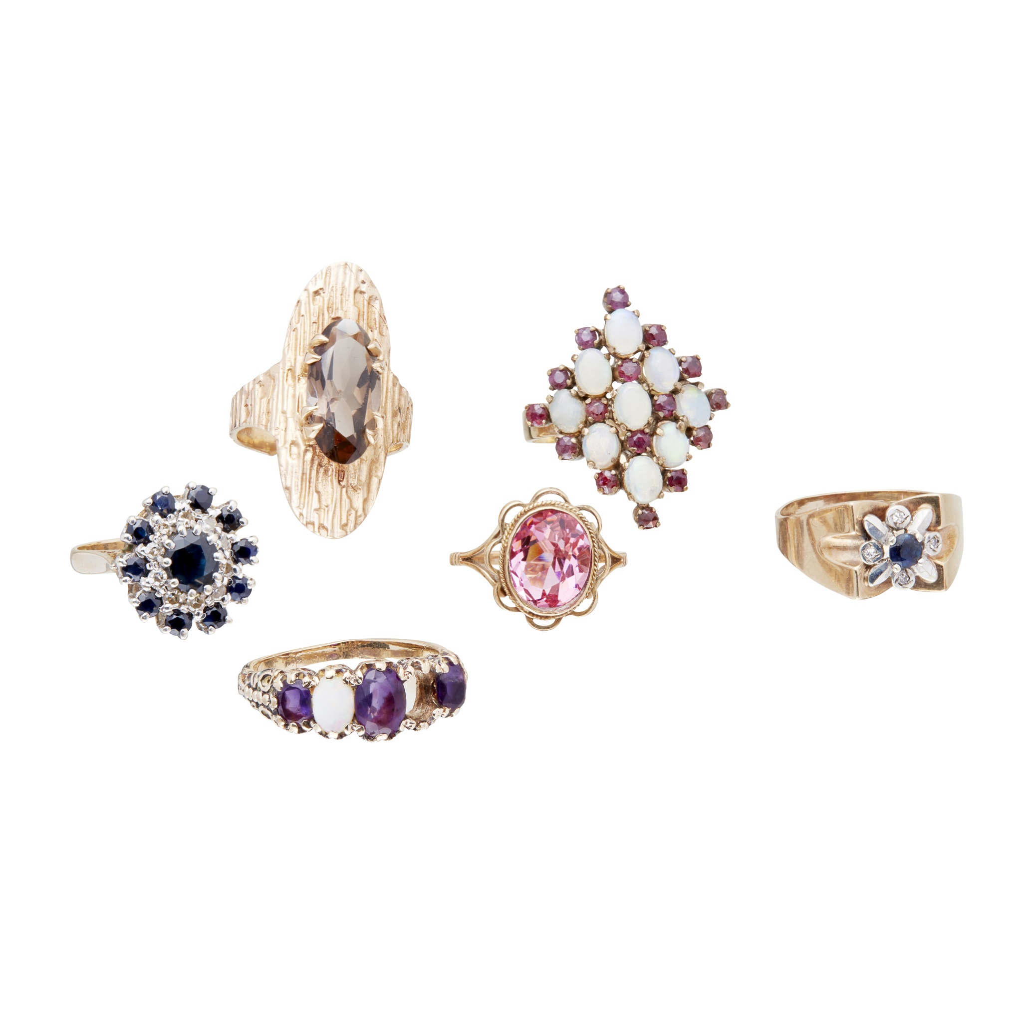 A variety of 9ct gem set rings