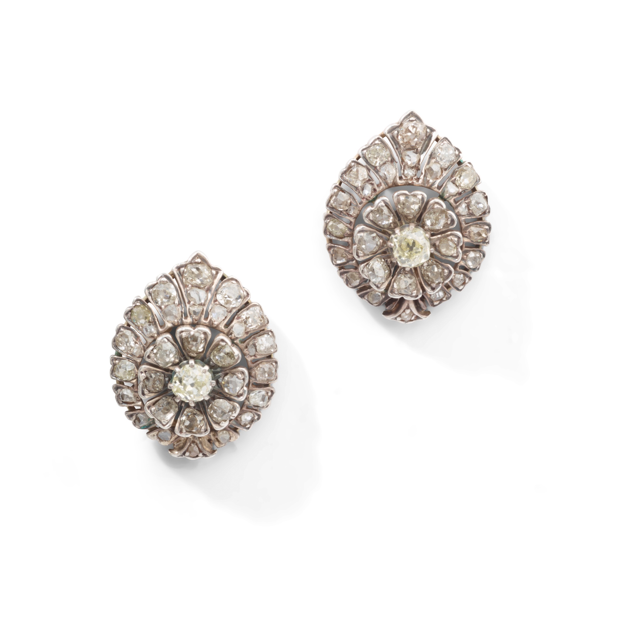 A pair of diamond earrings, circa 1900