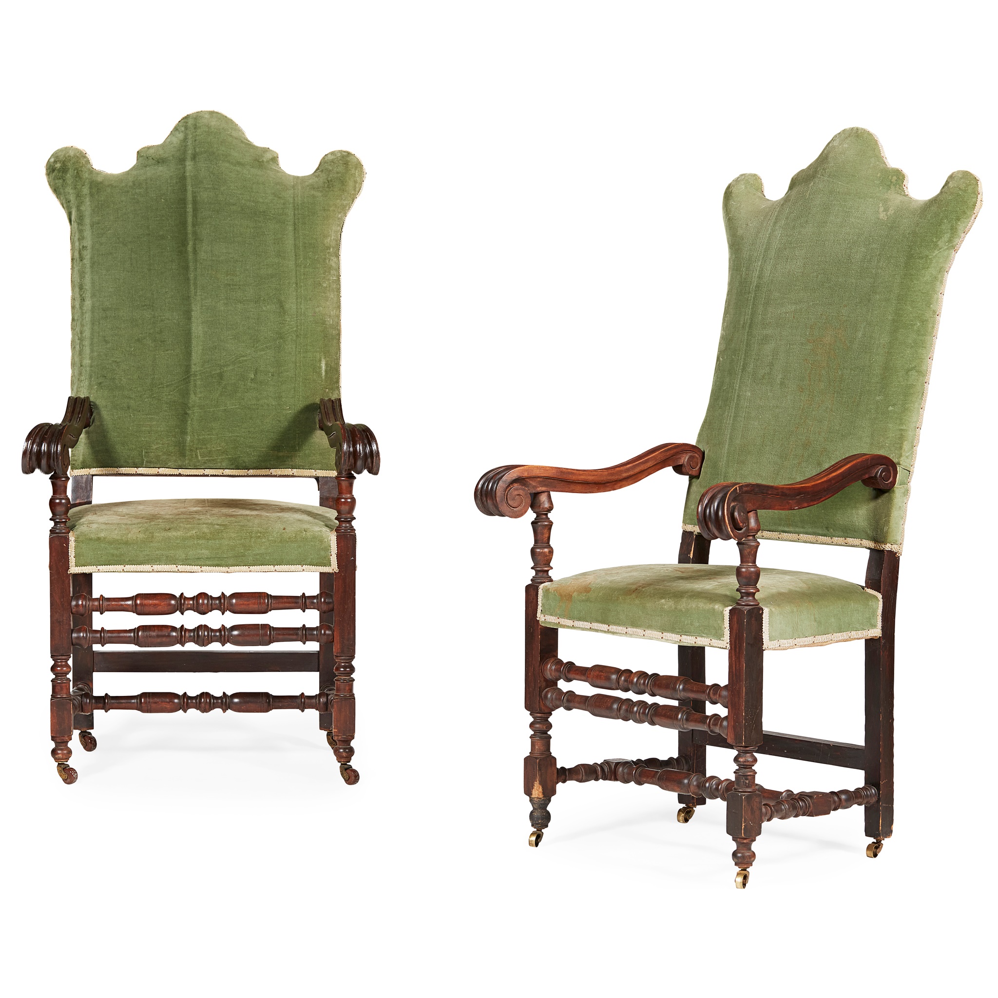 PAIR OF WILLIAM AND MARY STYLE WALNUT ARMCHAIRS