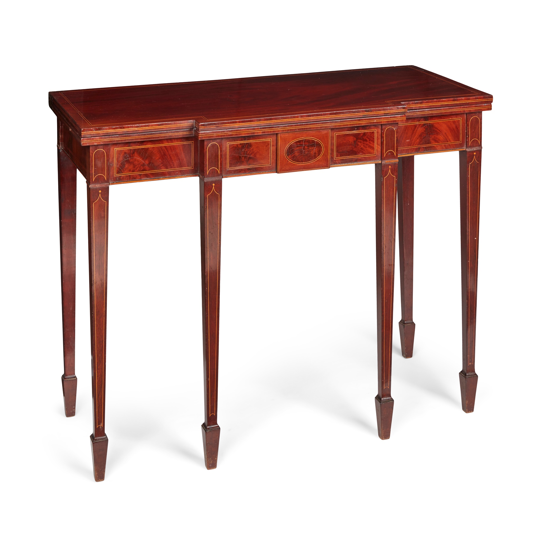 LATE GEORGE III MAHOGANY AND INLAID TEA TABLE