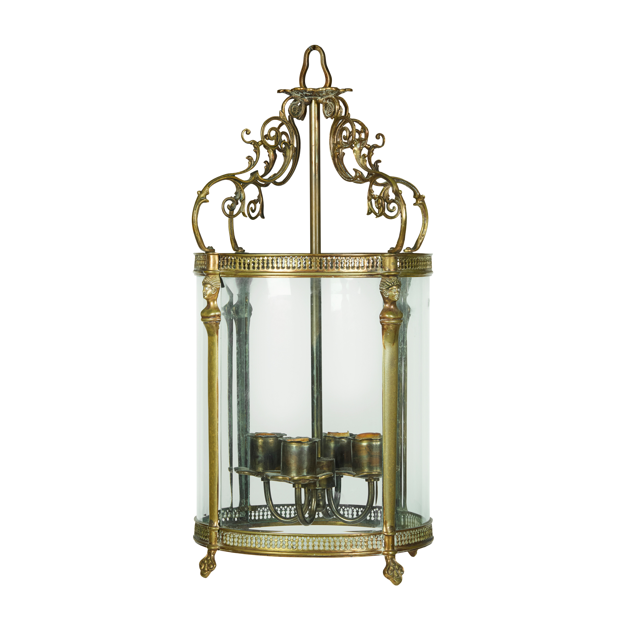 FRENCH GILT BRONZE AND BRASS HALL LANTERN