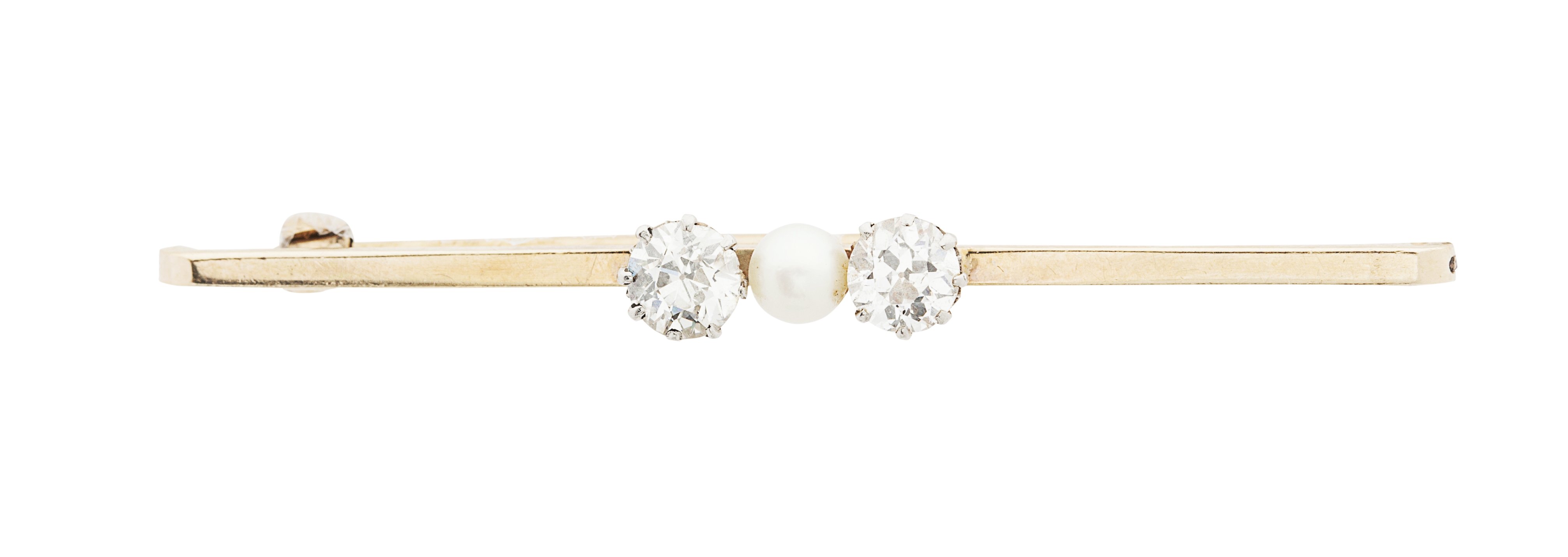 A diamond and pearl set bar brooch