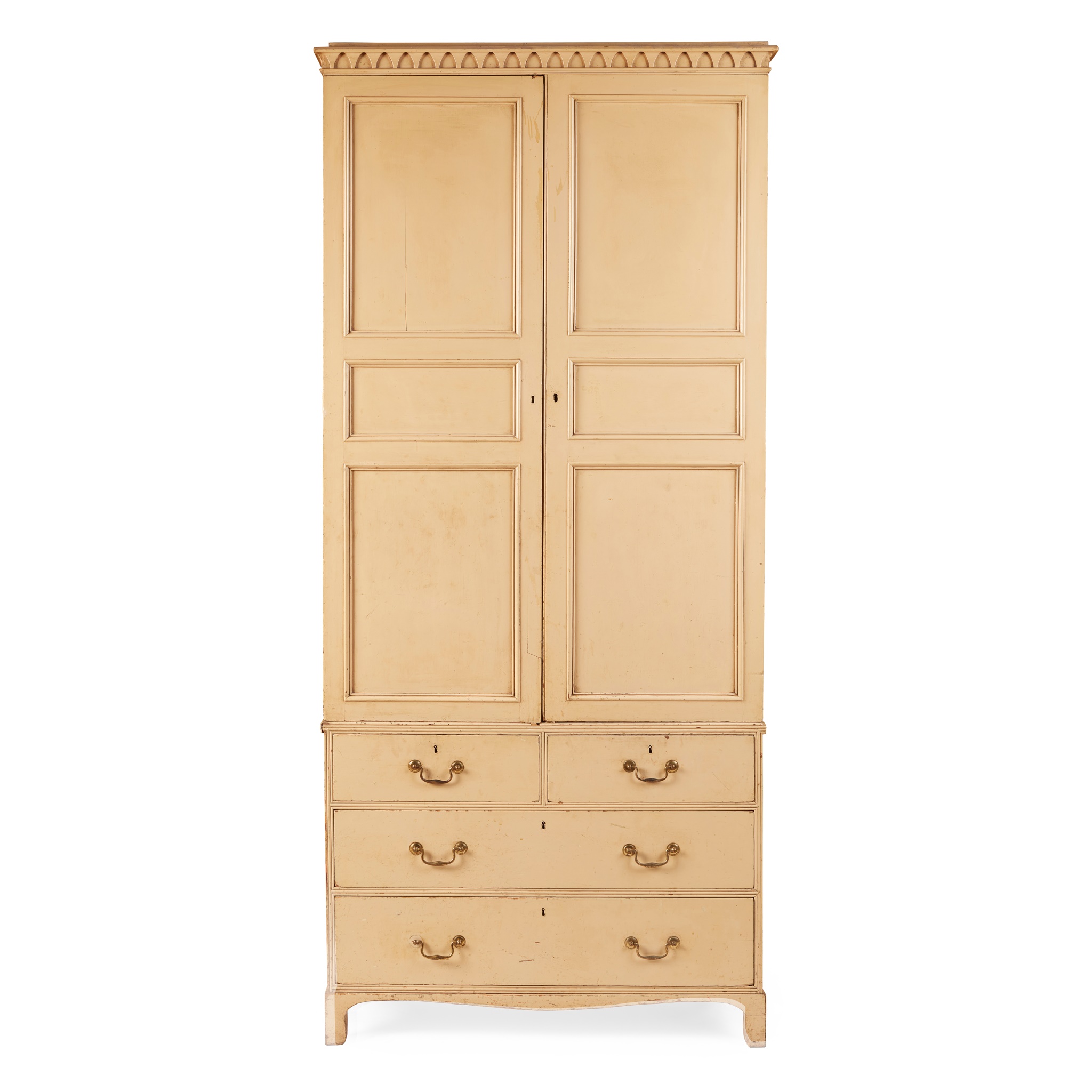 LATE GEORGIAN CREAM PAINTED LIVERY CUPBOARD