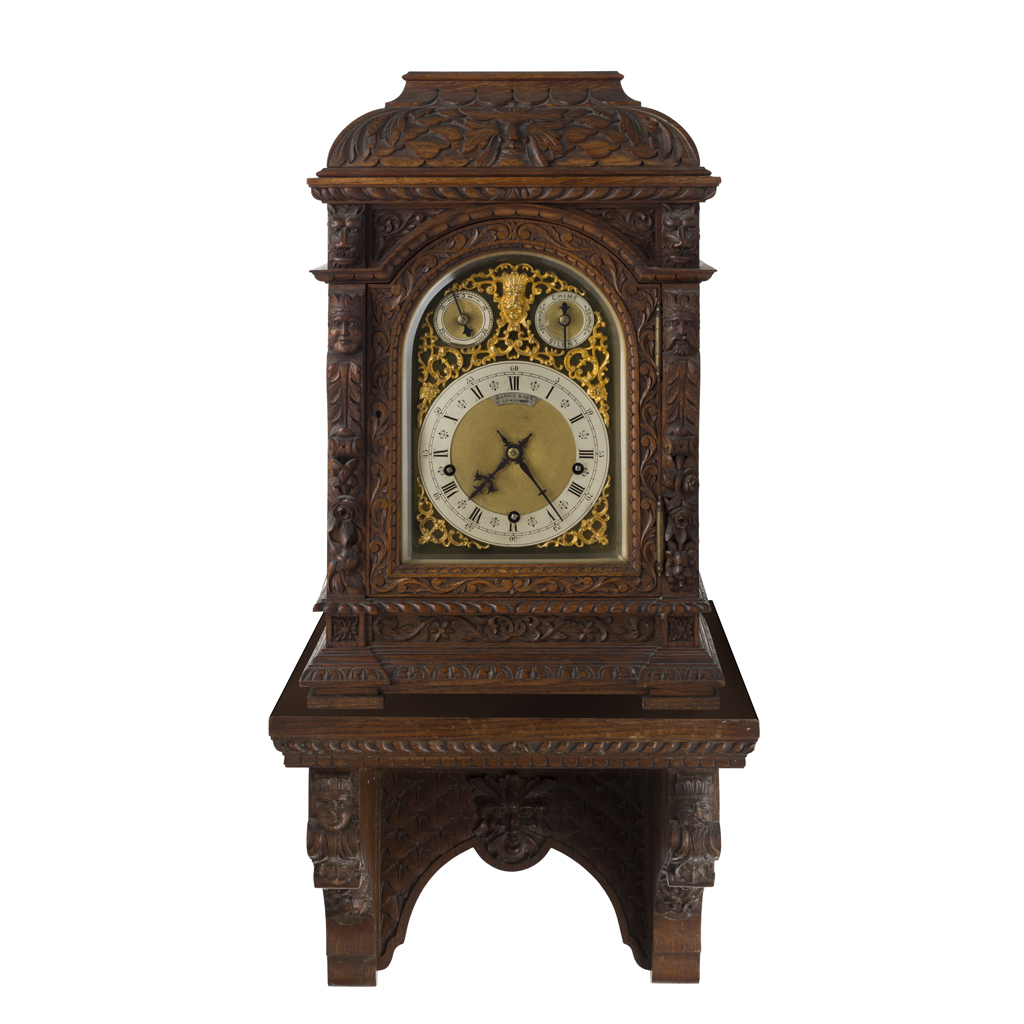 GERMAN OAK BRACKET CLOCK AND BRACKET, BY WINTERHALDER & HOFMEIER