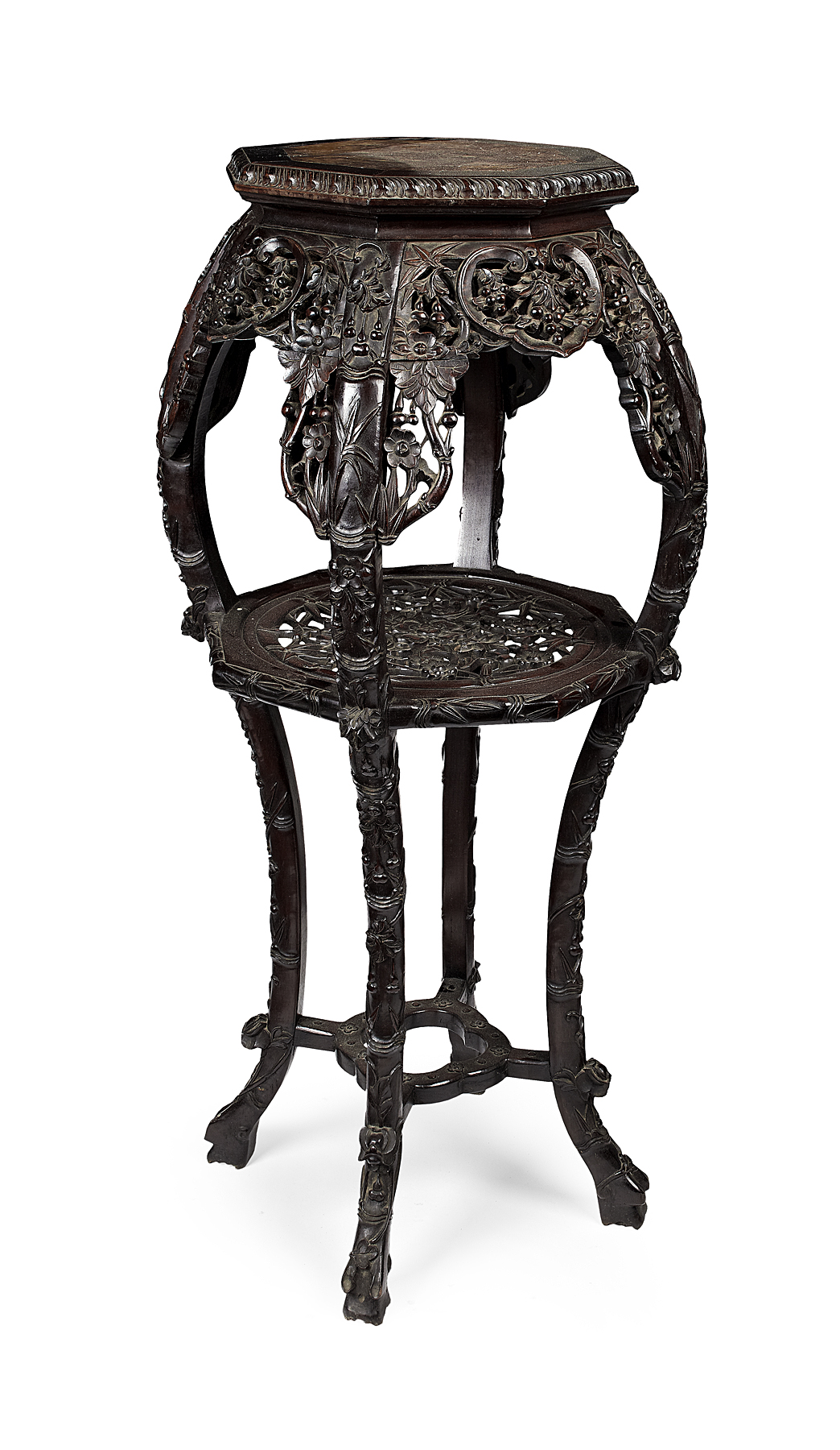 CHINESE CARVED HARDWOOD JARDINIERE STAND