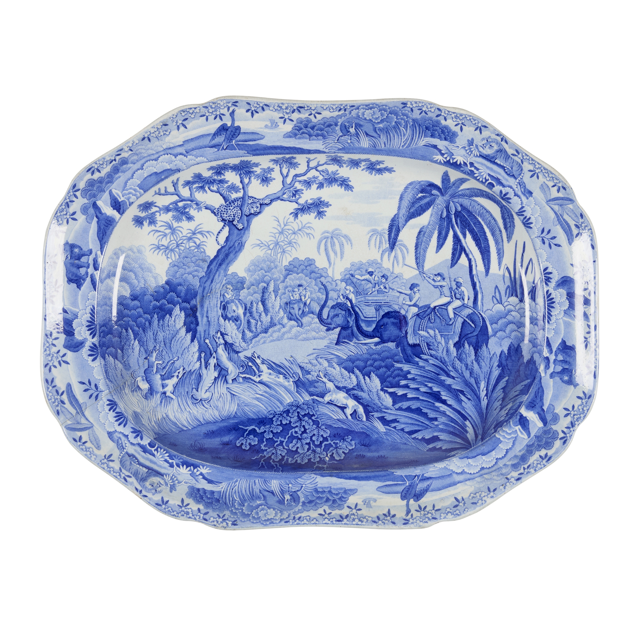 SPODE BLUE AND WHITE PRINTED MEAT PLATE FROM THE 'INDIAN SPORTING SERIES'