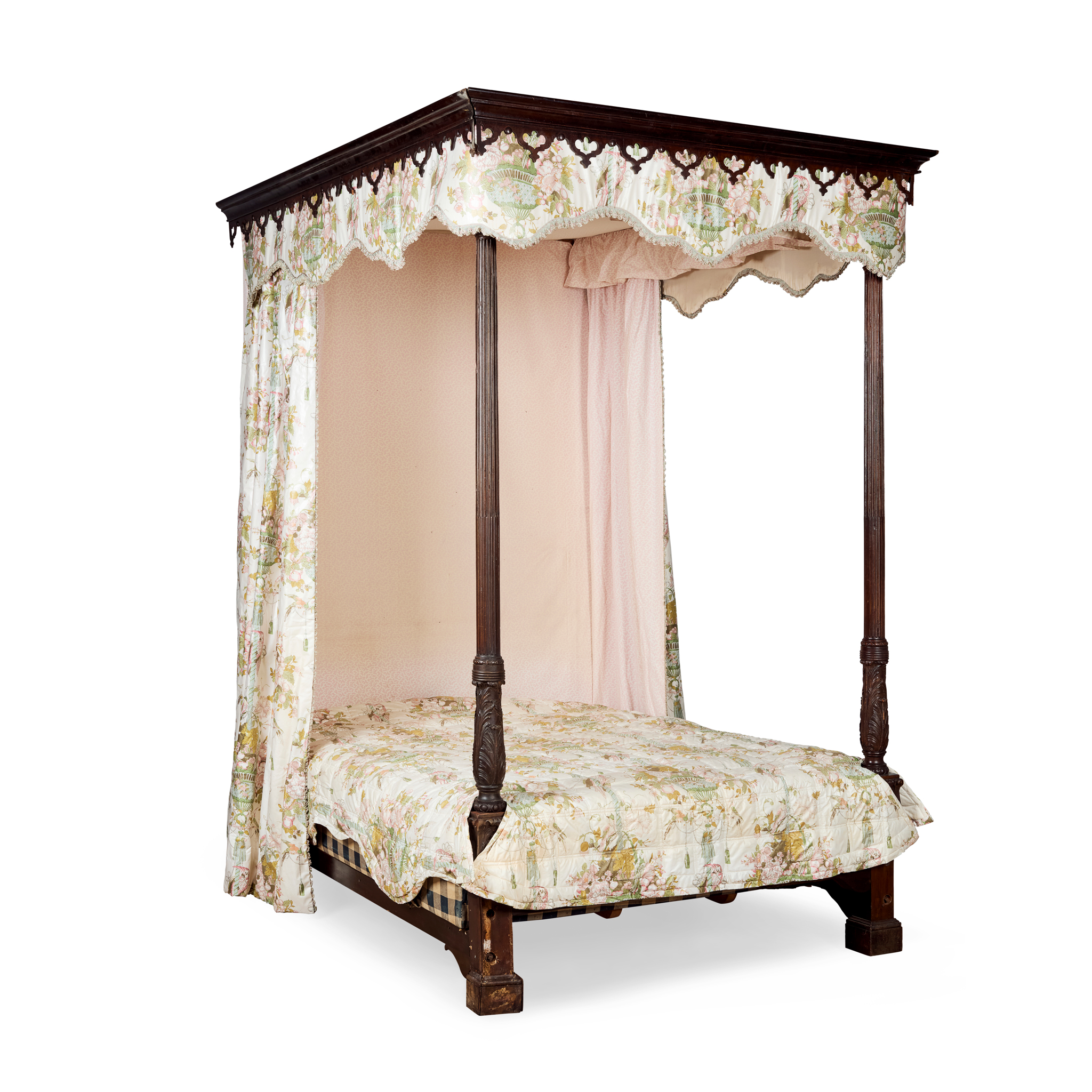 GEORGE III STYLE MAHOGANY FOUR POST BED AND HANGINGS