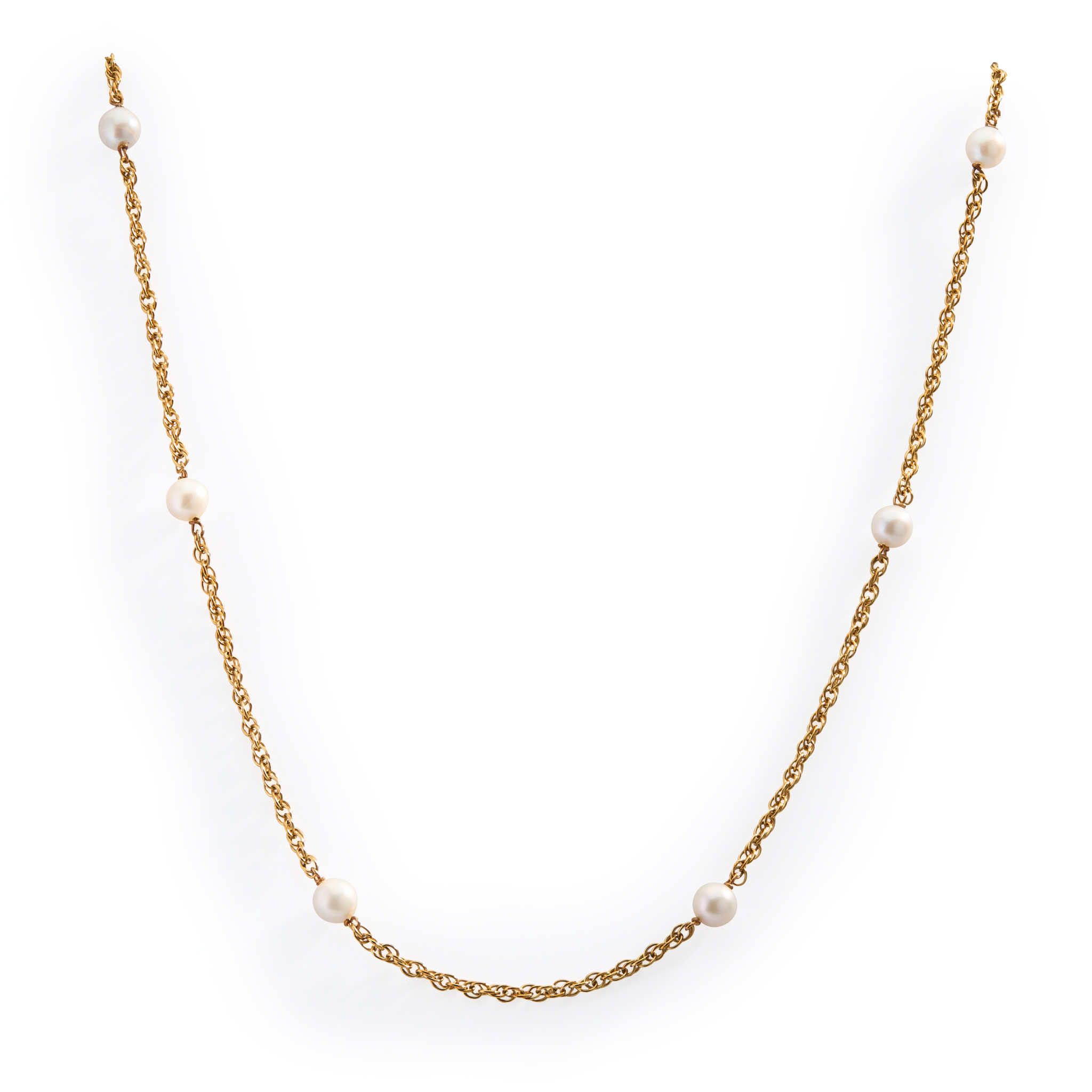 A 9CT GOLD SCOTTISH FRESHWATER PEARL NECK-CHAIN